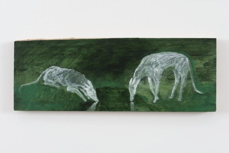 Installation view of displayed artwork titled two dogs at a pond (2)