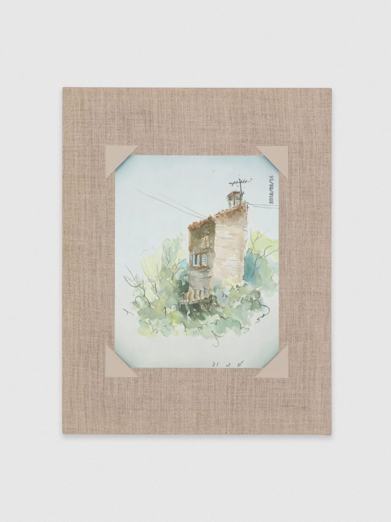 Installation view of displayed artwork titled Watercolor of a House on a Hill