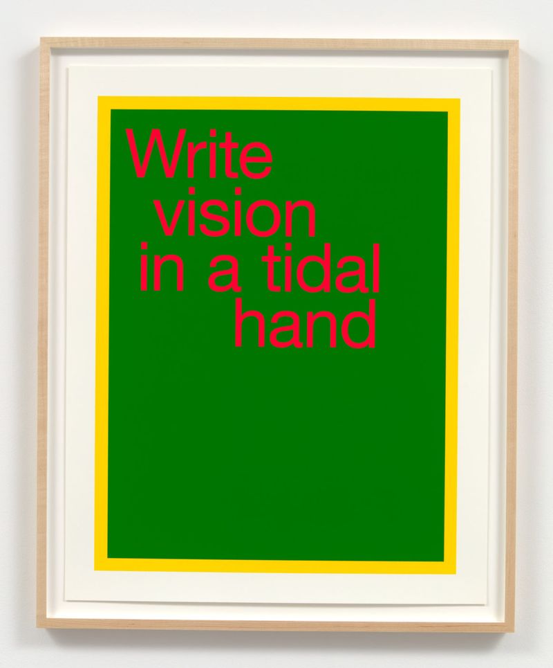 Installation view of displayed artwork titled Write vision in a tidal hand