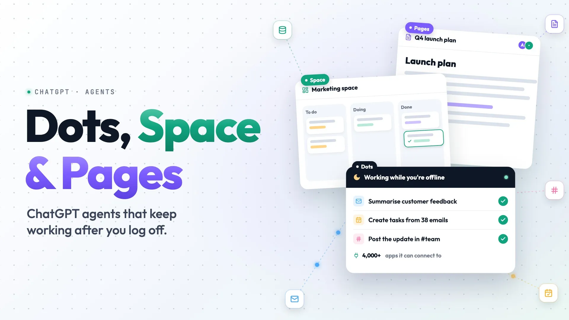 Teodor fra Kodemagisk på forsiden til artikkelen om Dots, Space og Pages, med logoene til ChatGPT og Slack.