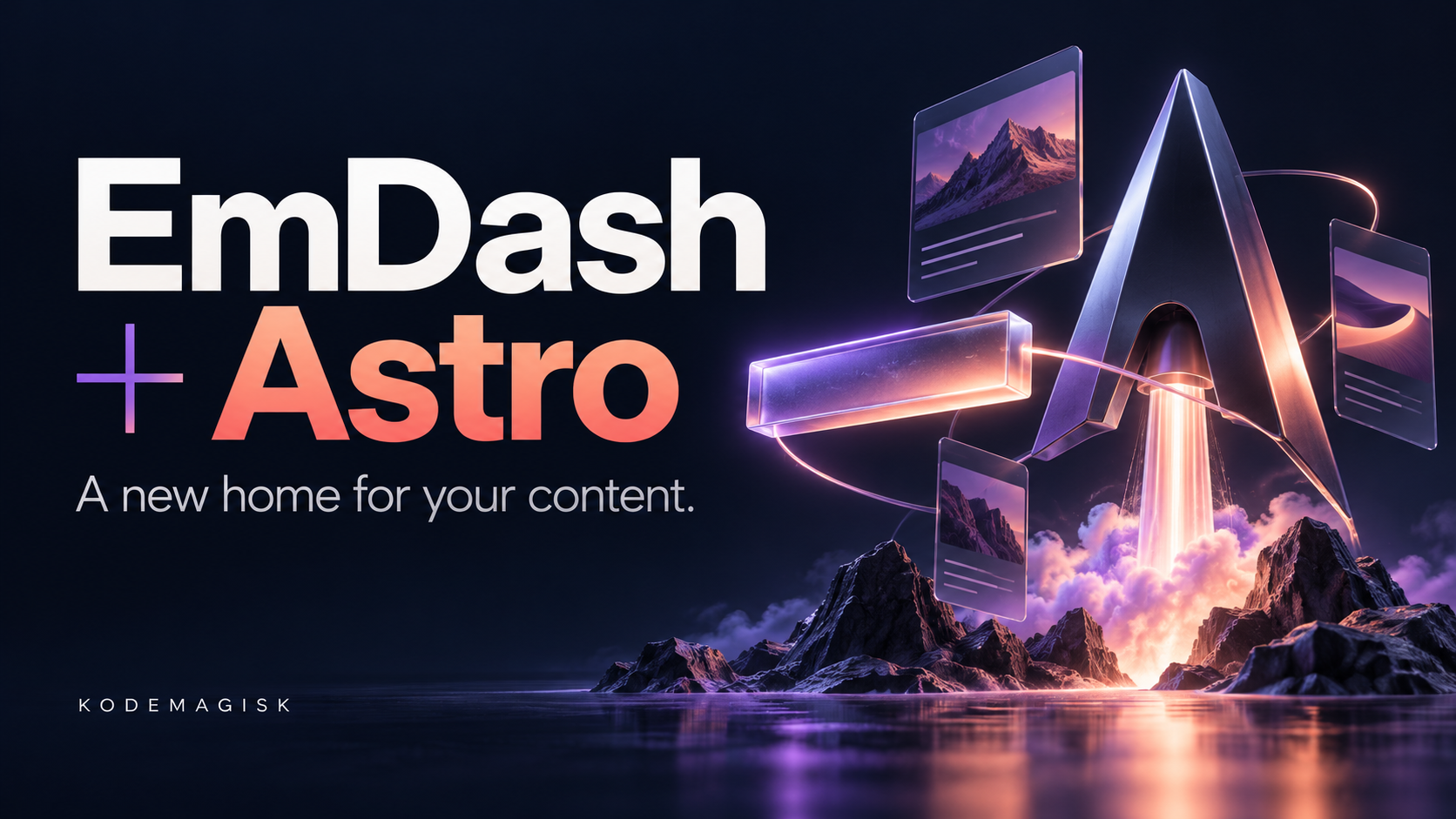 EmDash + Astro: et nytt hjem for innholdet ditt. Redaksjonell illustrasjon fra Kodemagisk.