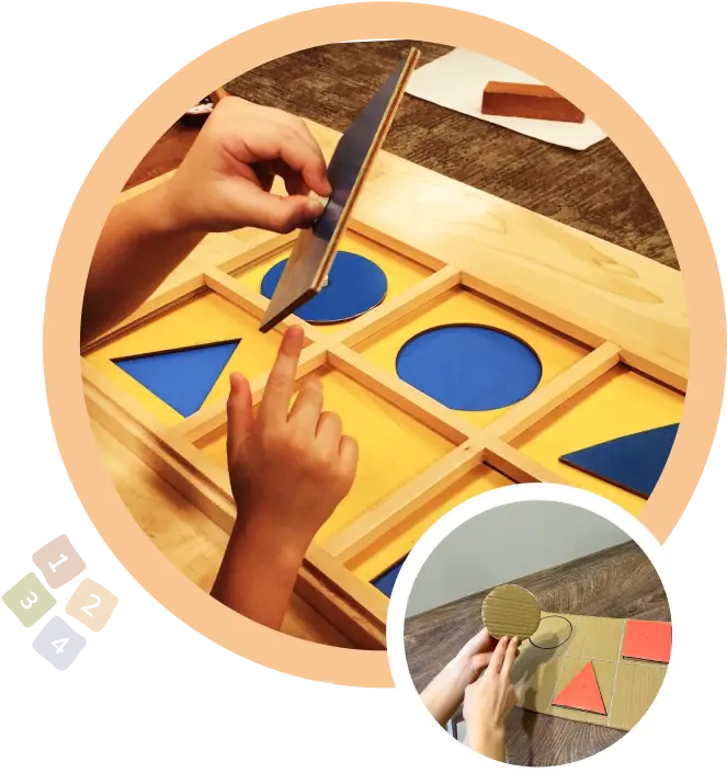 дете се упражнява с табла за геометрични форми