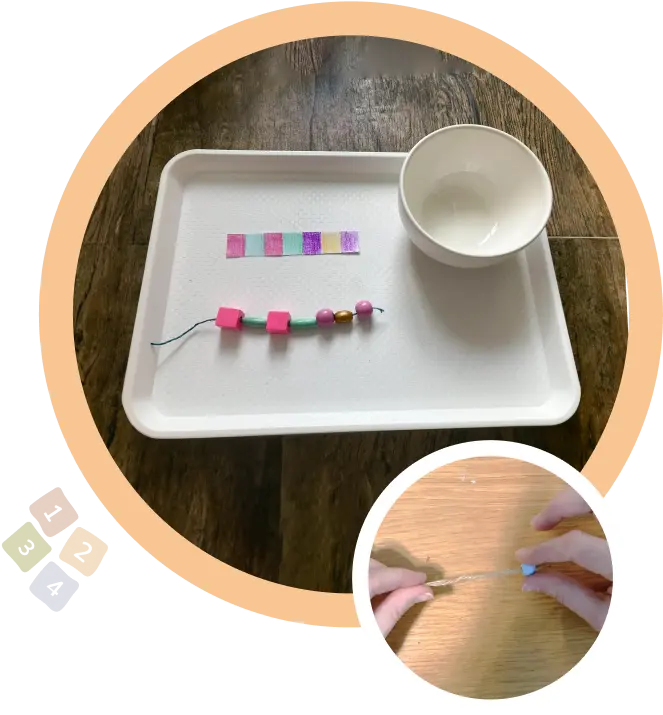 табла с купичка, шаблон и въженце с нанизани мъниста