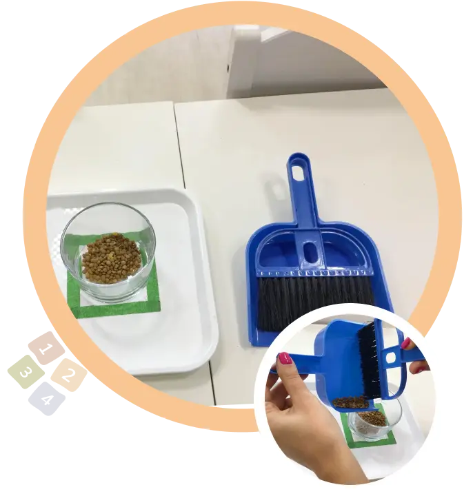 Метла и лопатка със семена в чаша