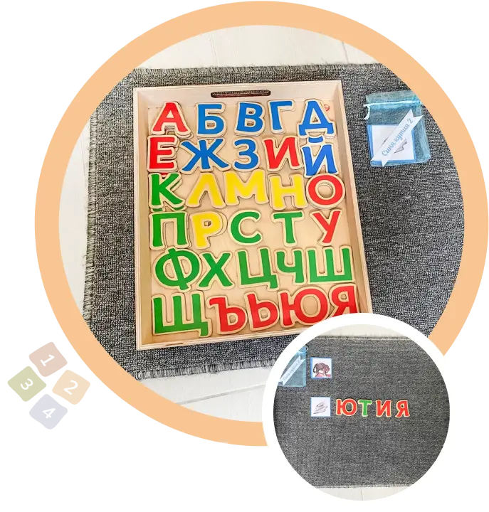 поднос/кутия с изрязани букви