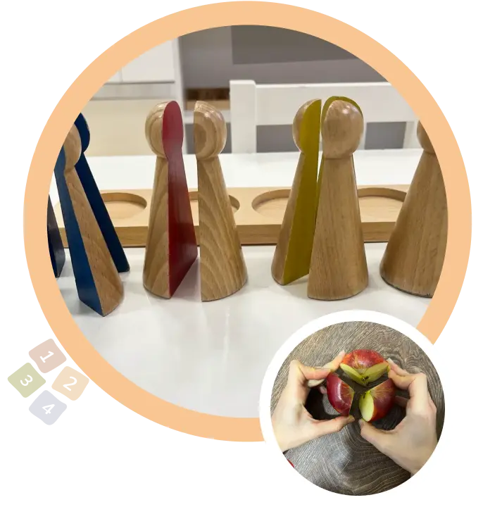 дървени фиури разделени на равни части