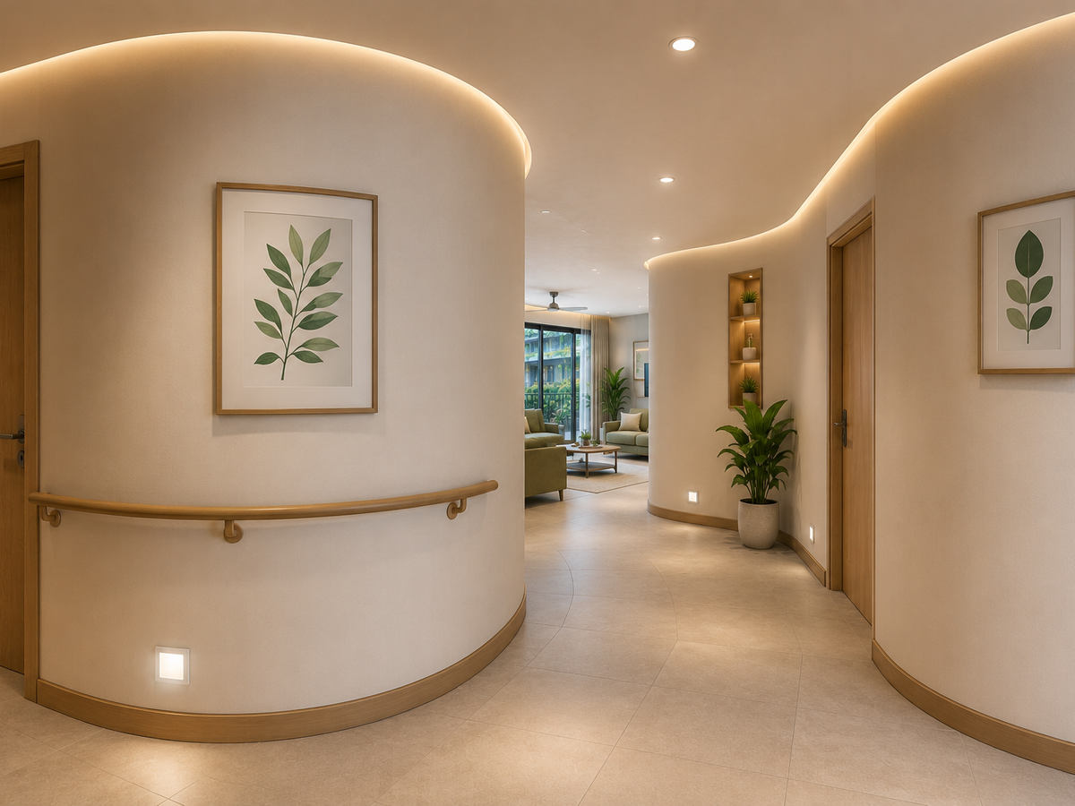 Interior hallway with softly curved wall edges