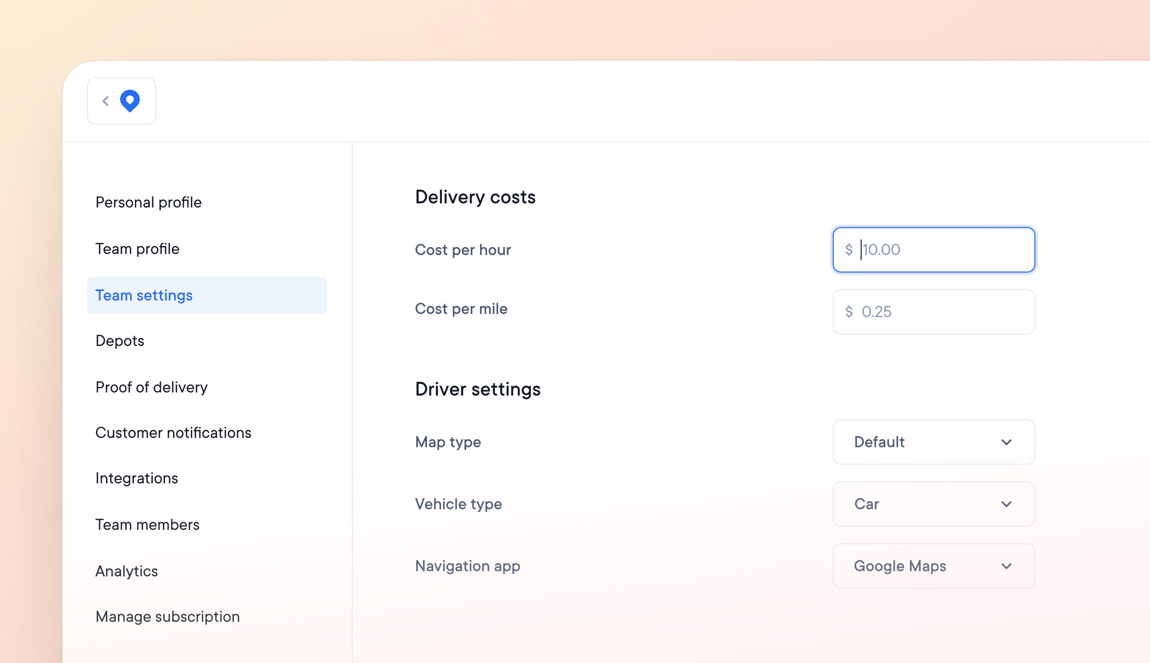 Set a unique cost per delivery to track operational expenses accurately
