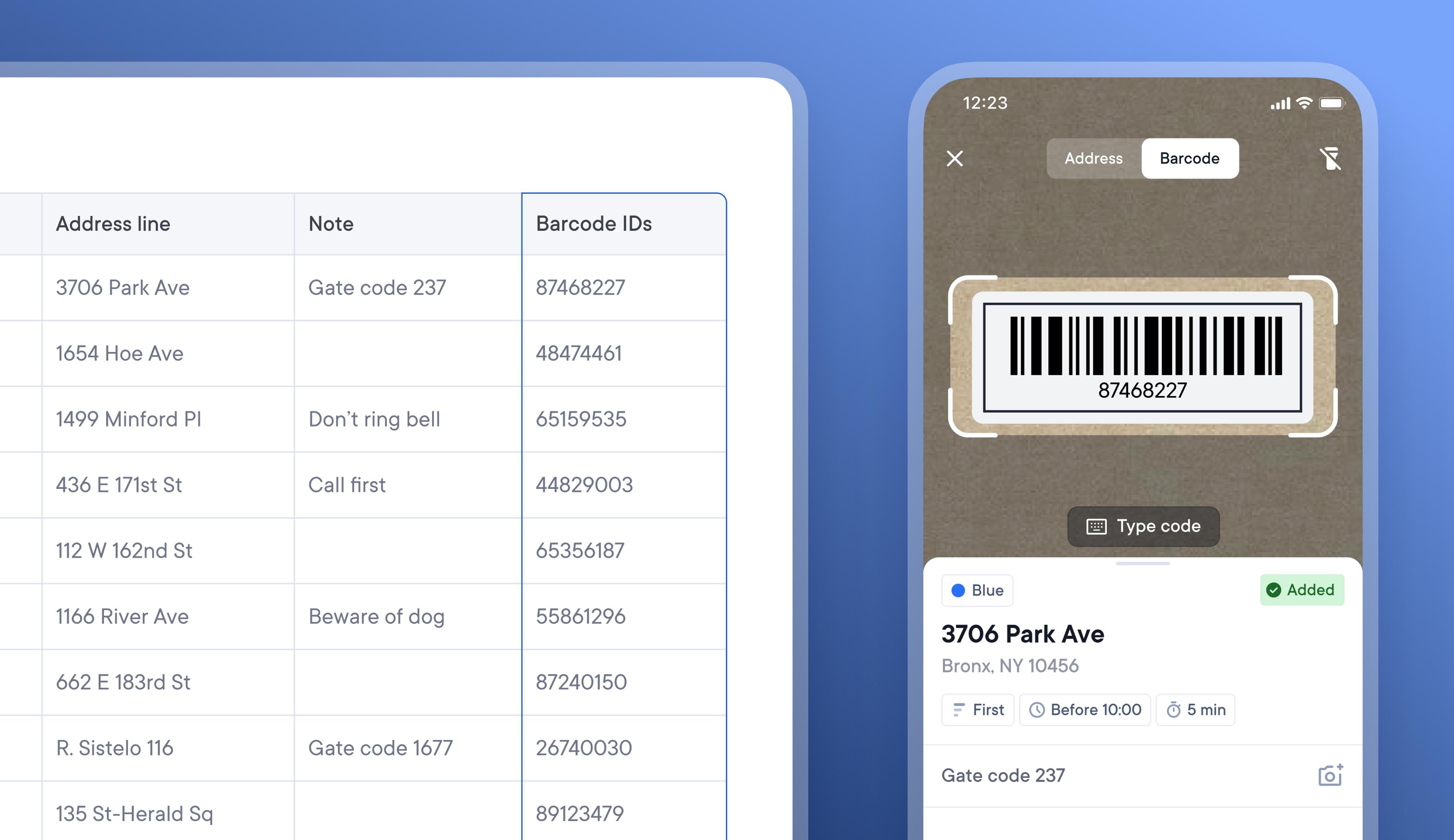Add and scan barcodes