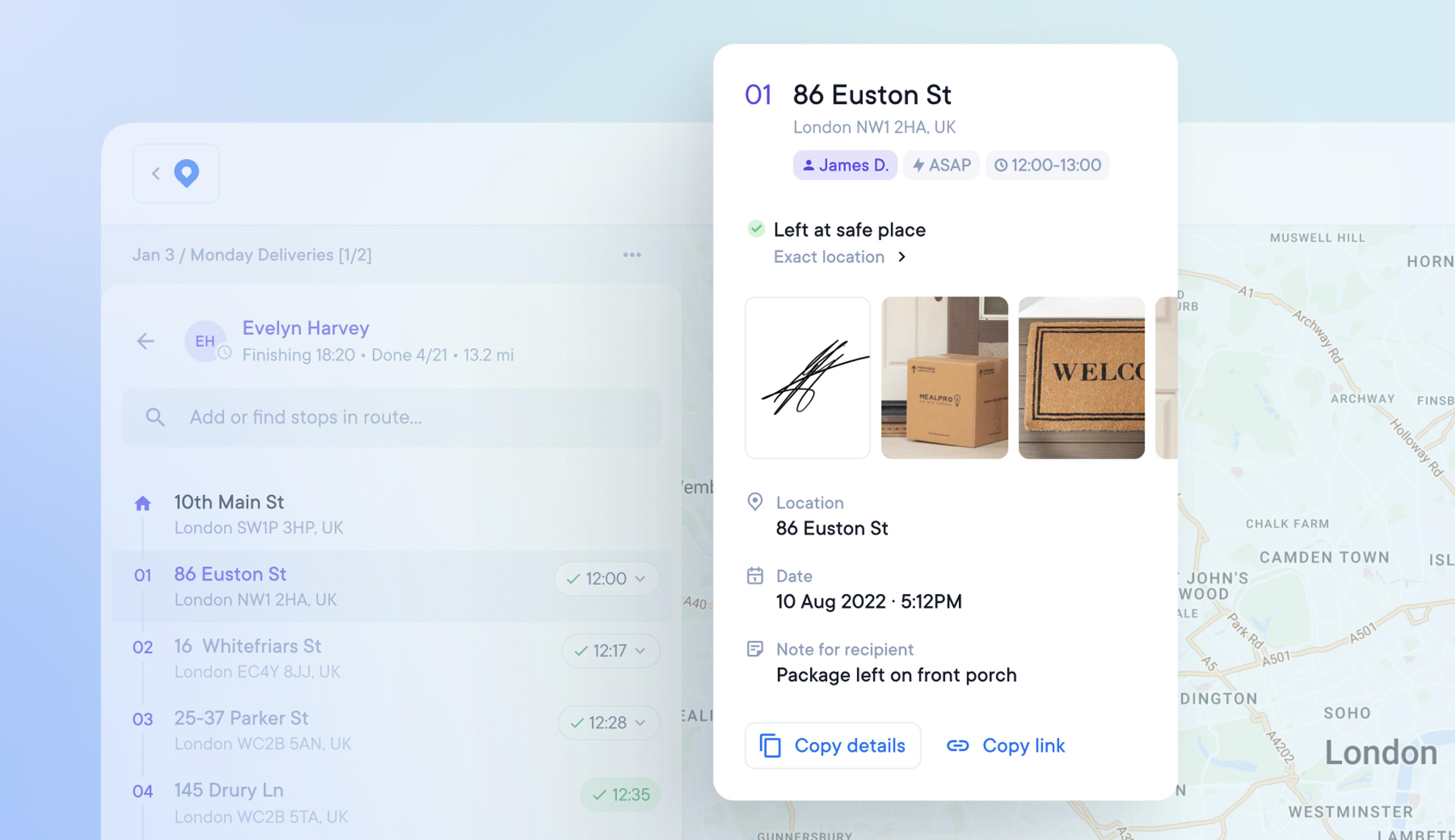 Copy, view, and share proof of delivery information