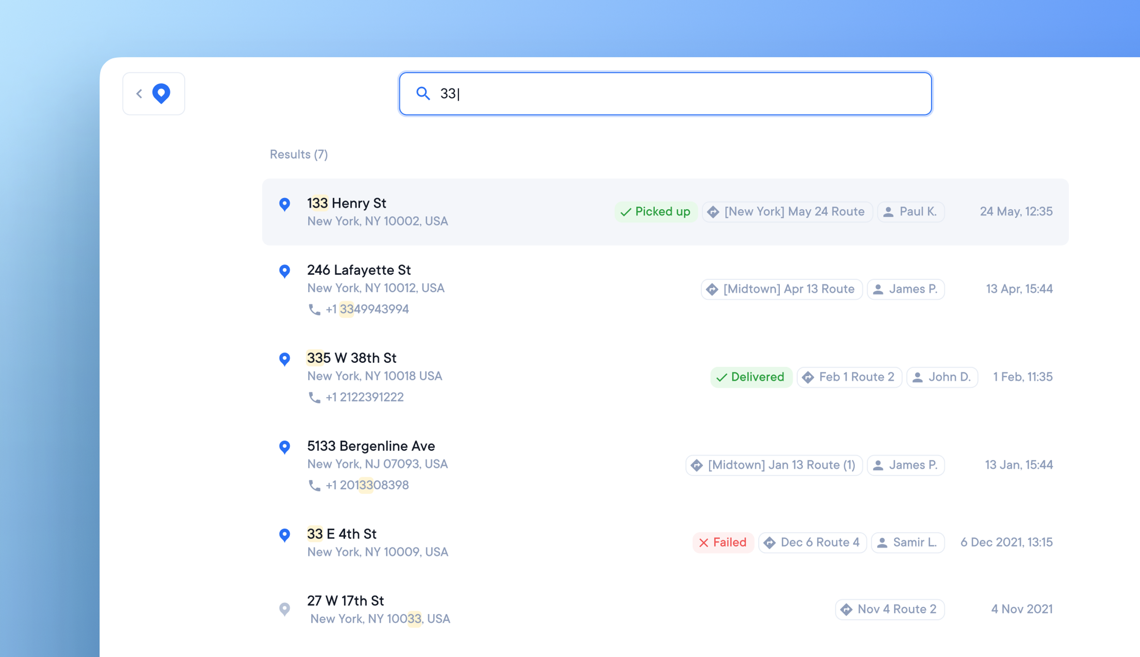 Search entire driver team for individual stop data