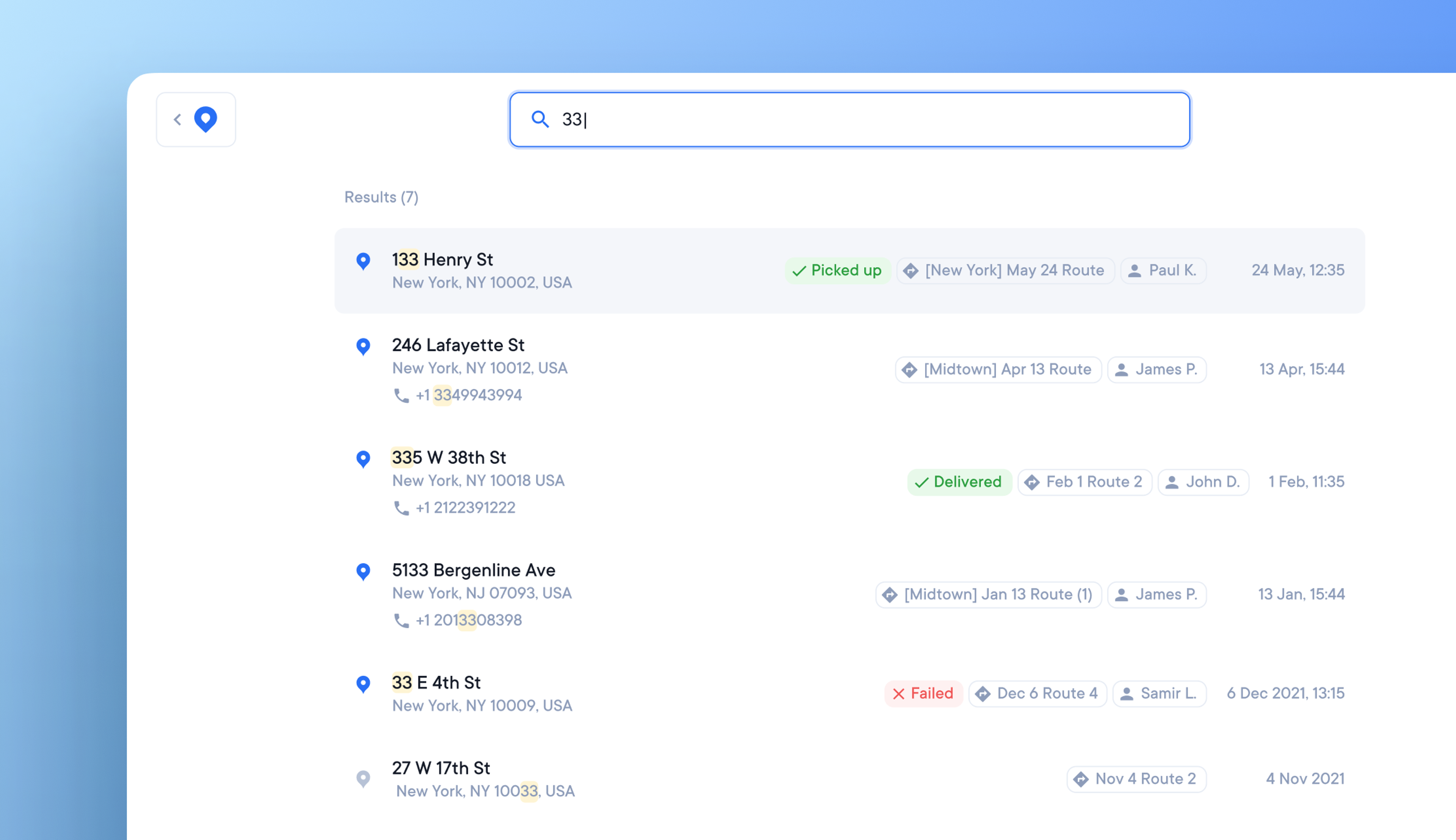 Search entire driver team for individual stop data