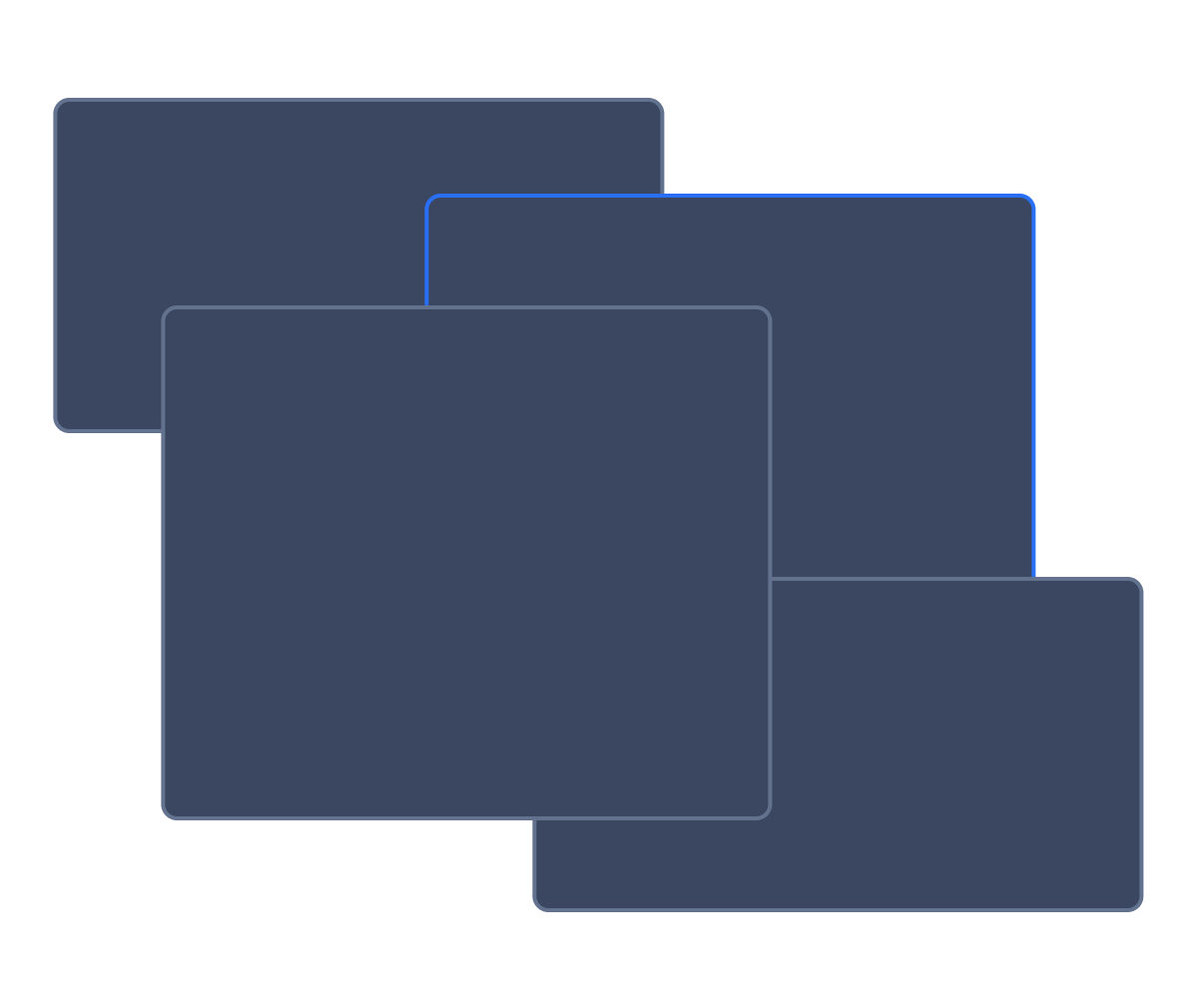 Abstract interface with overlapping dark-colored rectangles, symbolizing confusing or disjointed delivery software tools.