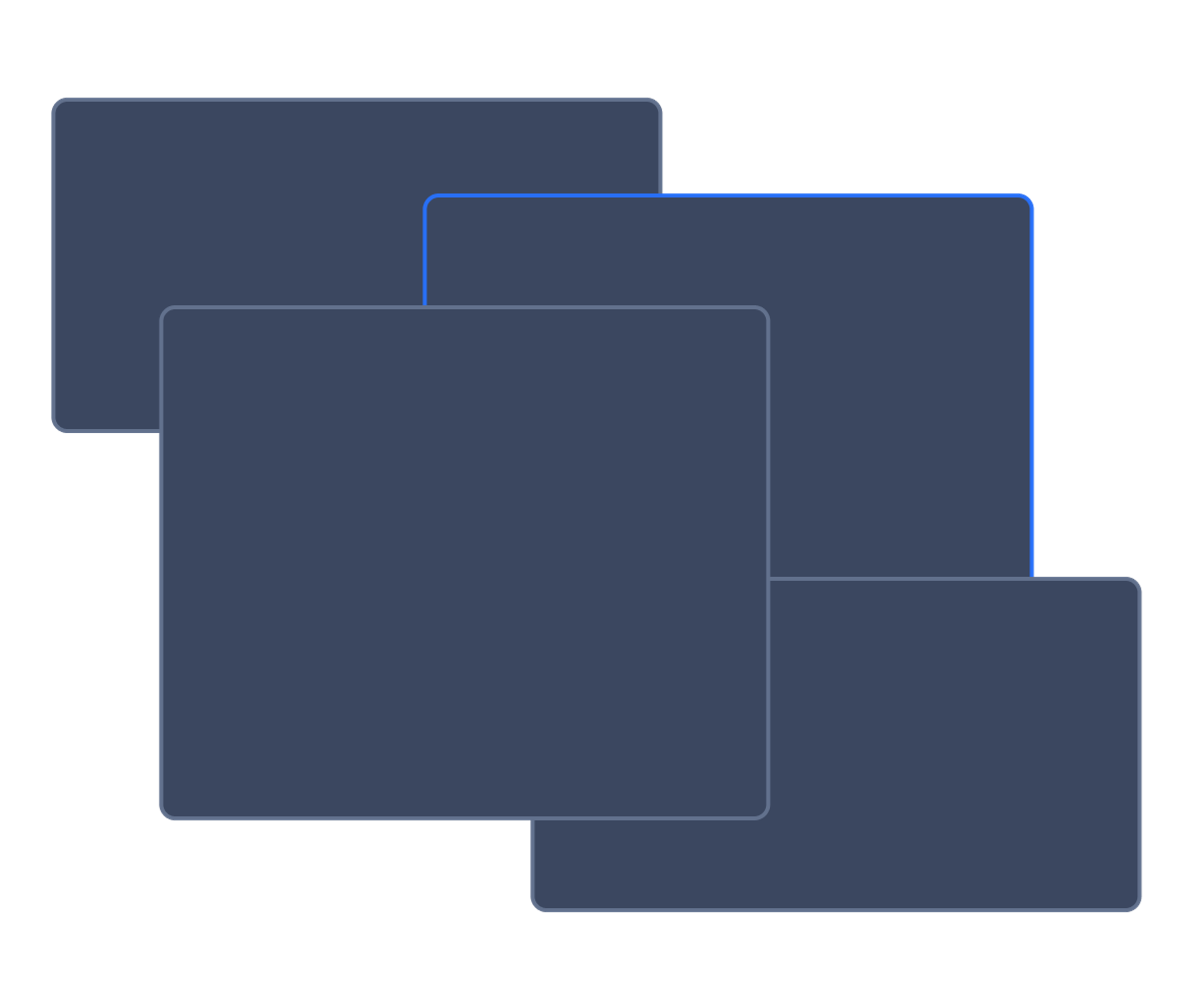 Abstract interface with overlapping dark-colored rectangles, symbolizing confusing or disjointed delivery software tools.