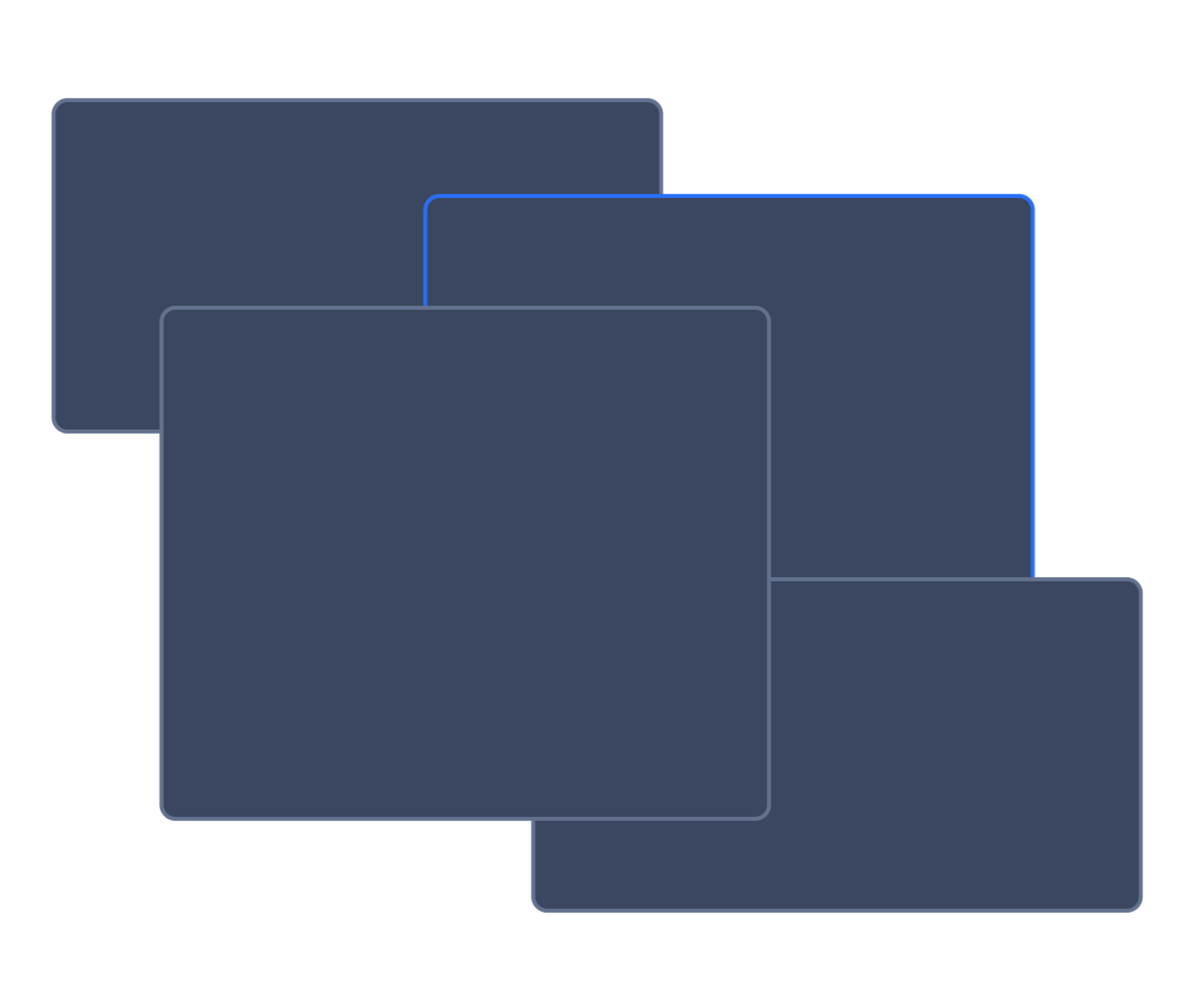 Abstract interface with overlapping dark-colored rectangles, symbolizing confusing or disjointed delivery software tools.