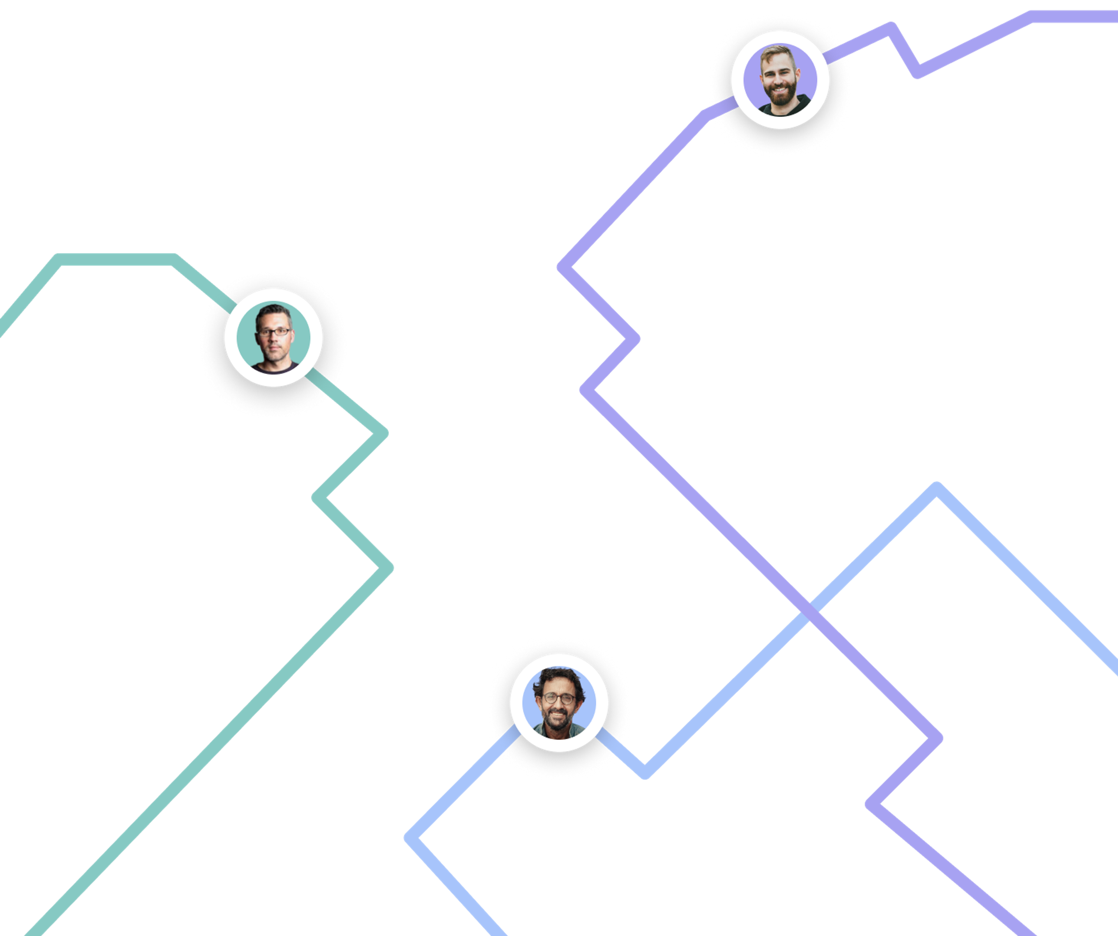 Map interface showing three delivery routes with different colors, each marked with a driver’s profile photo to track route progress.
