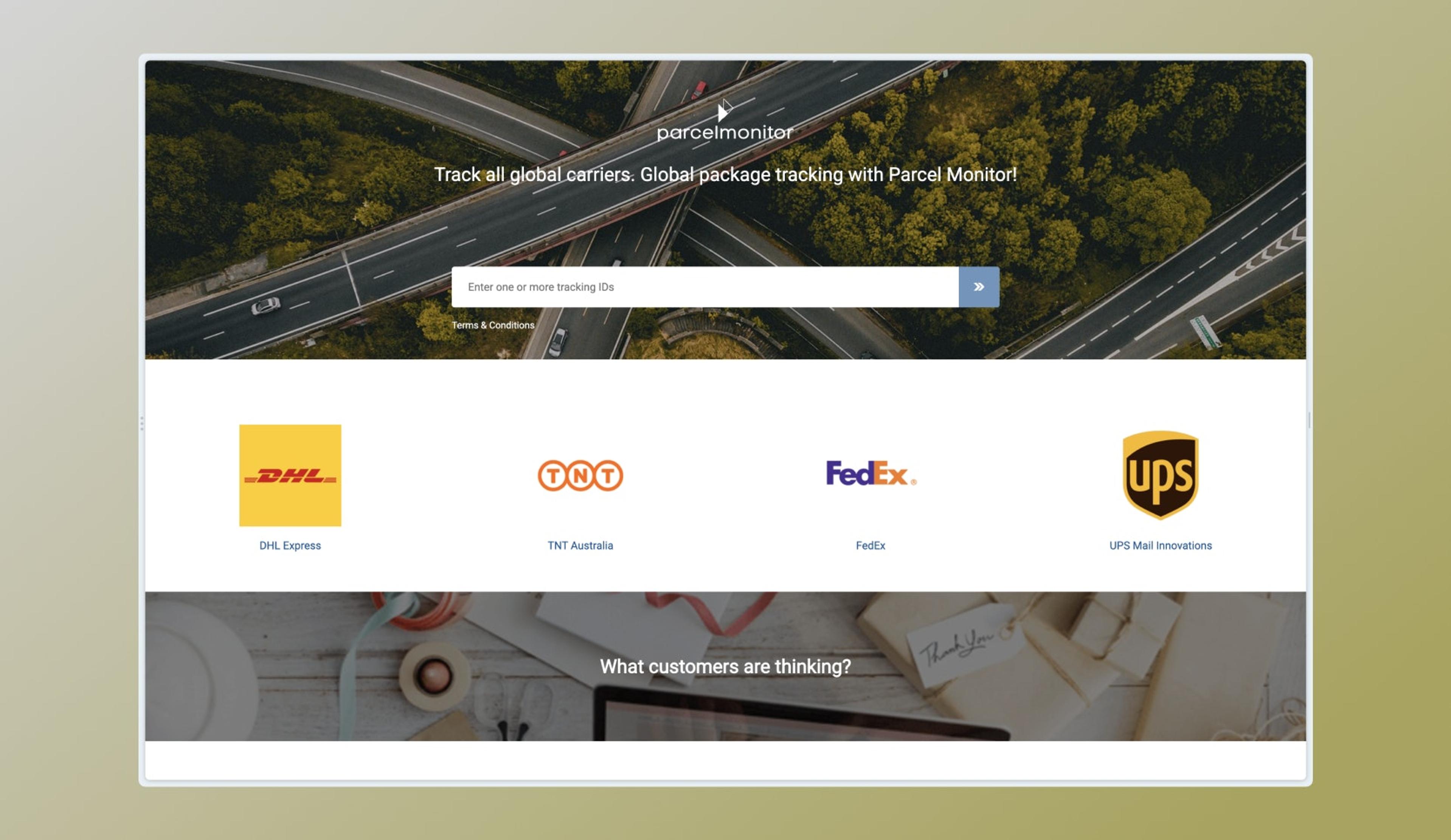 Package Monitor website landing page