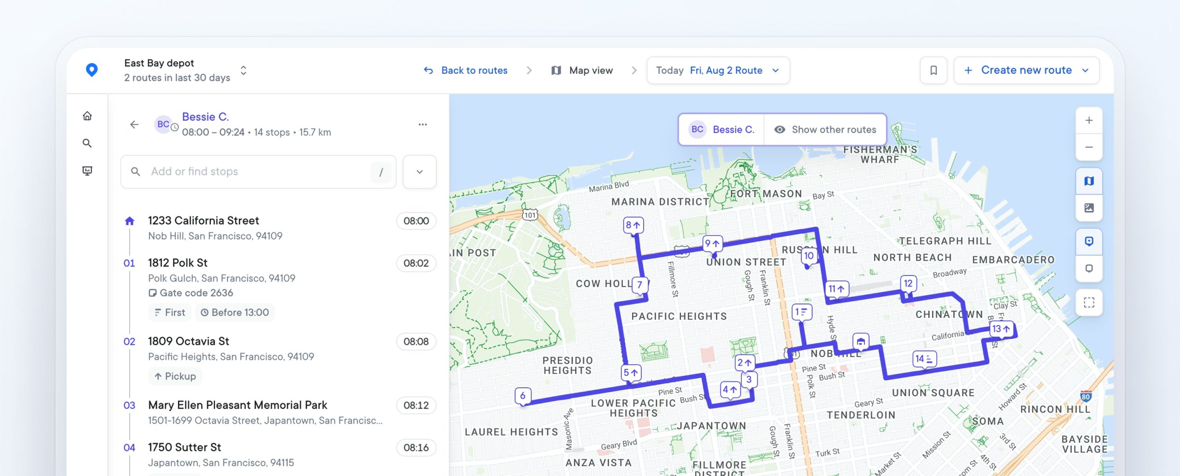 Spoke Dispatch dashboard with optimized route and stop list