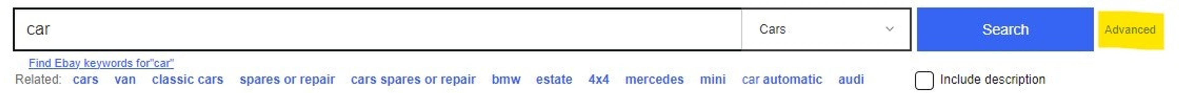 eBay advanced search feature.