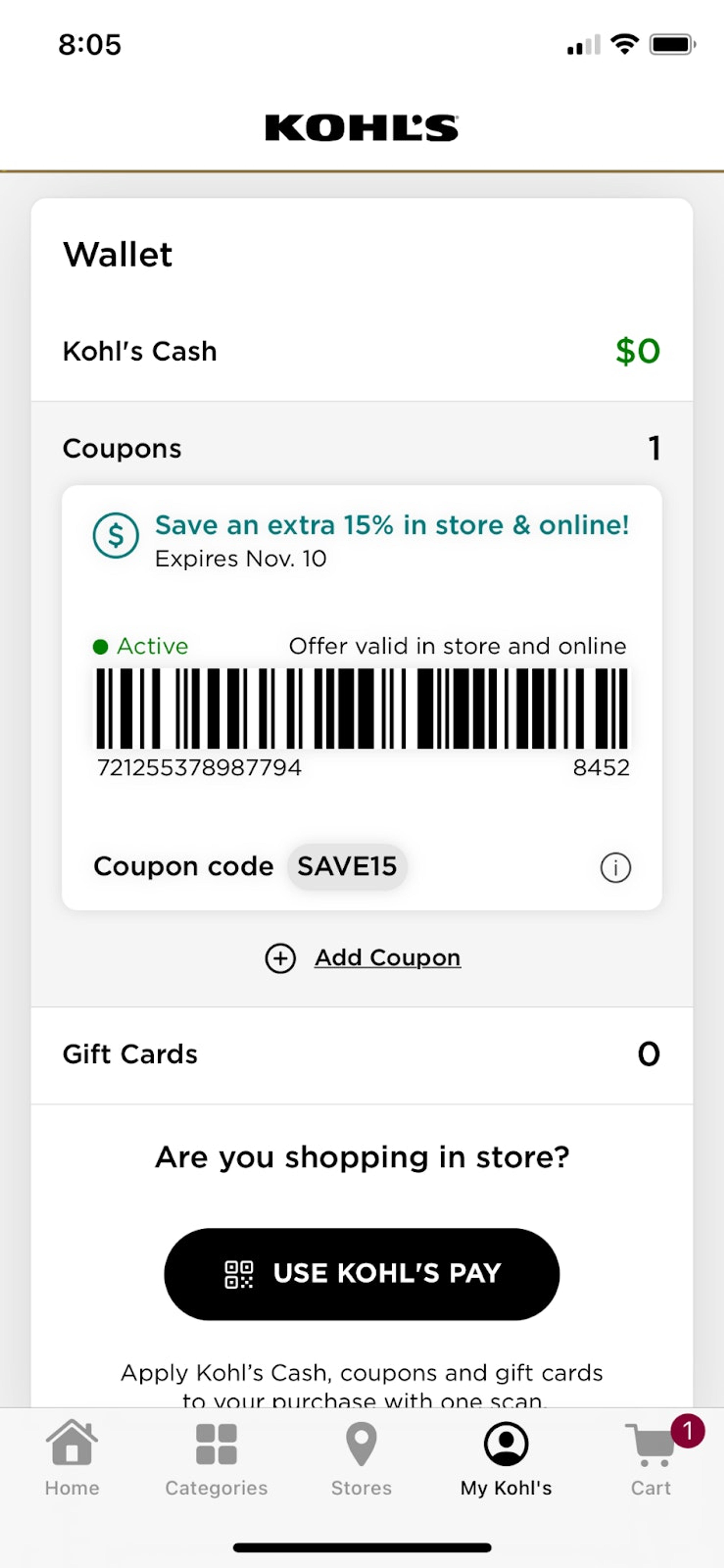 kohls cash barcode