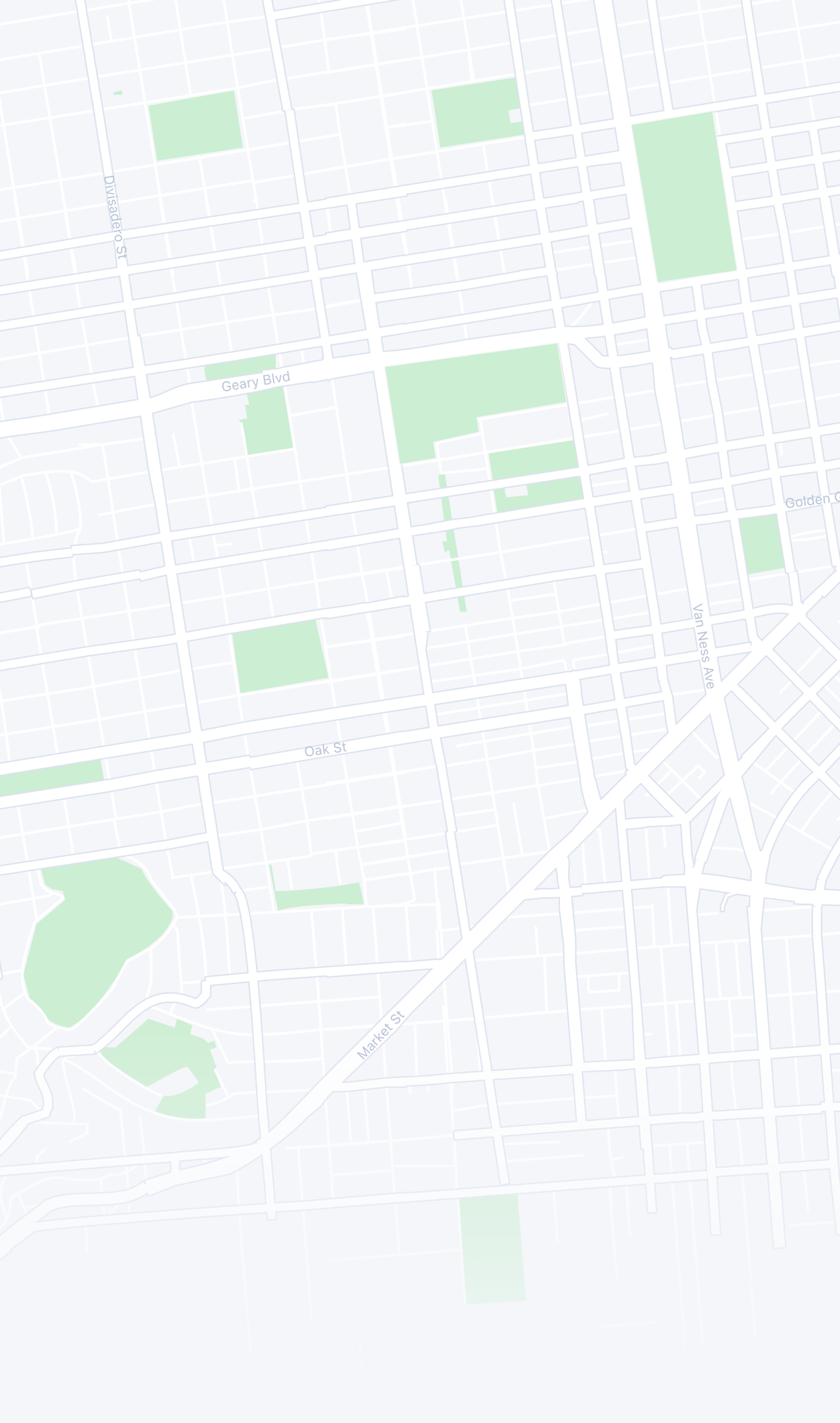 City map with streets, blocks, and green parks