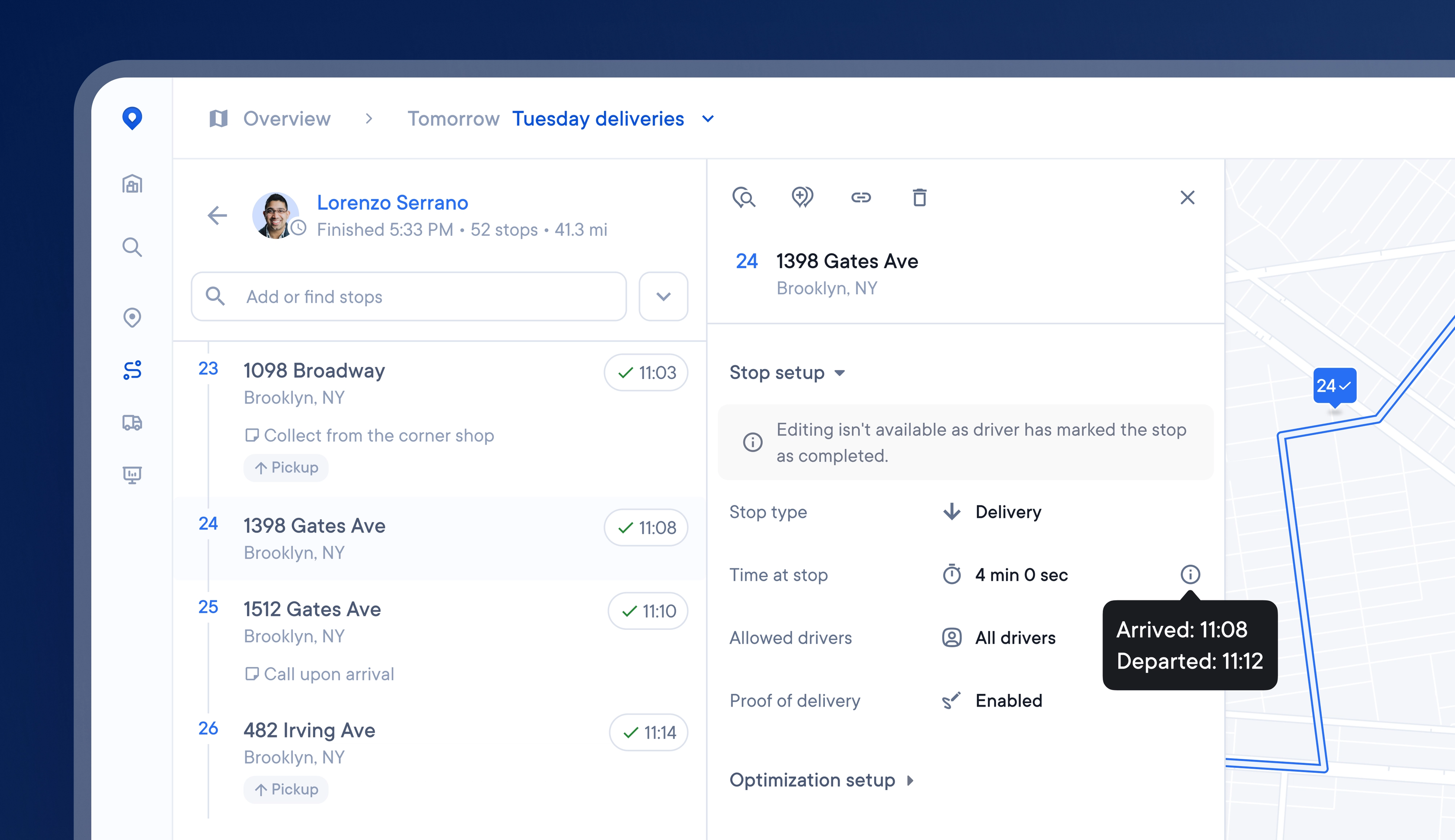 Accurately log the time drivers spend at stops
