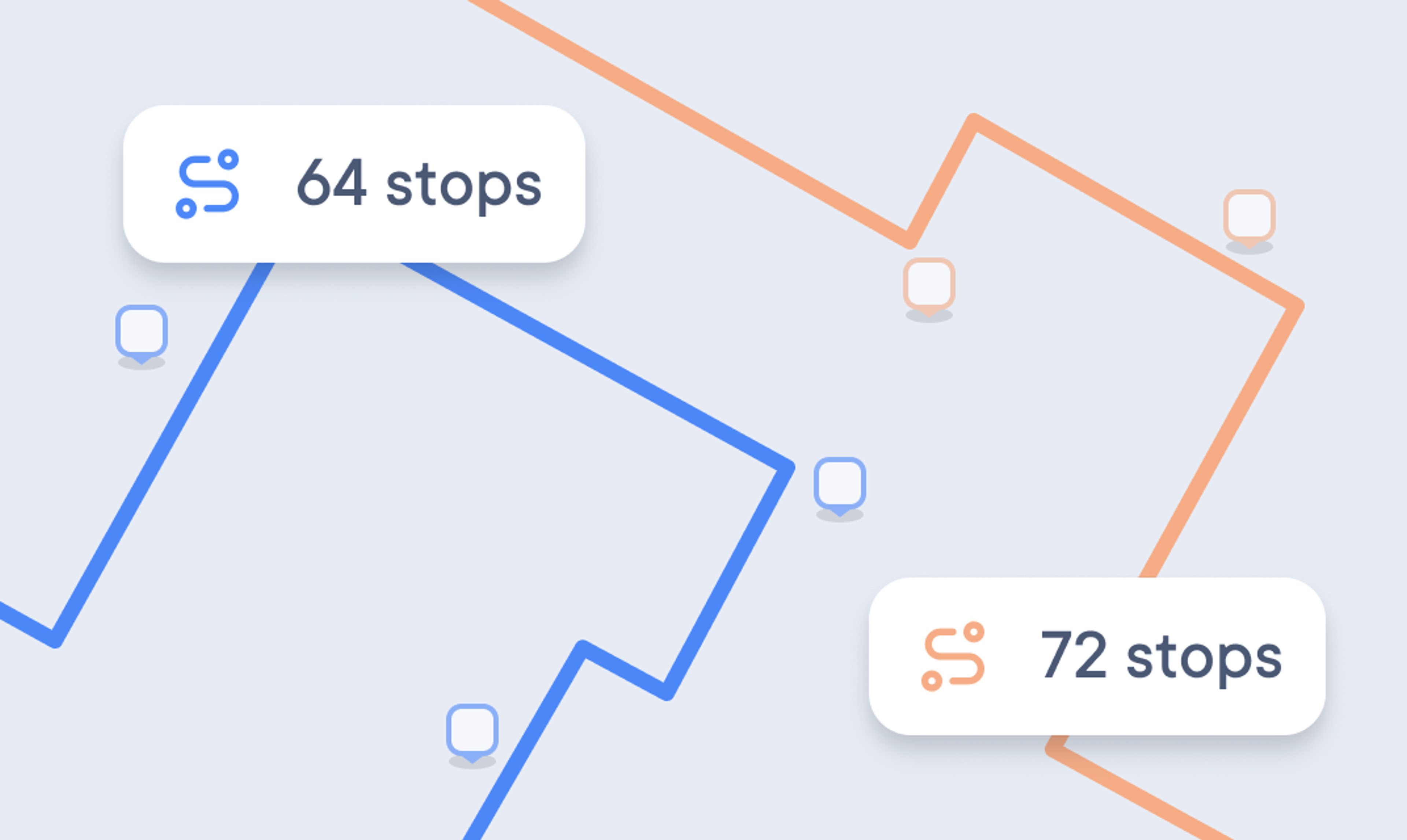 Map interface showing several delivery stop icons distributed across the area without visible route lines.