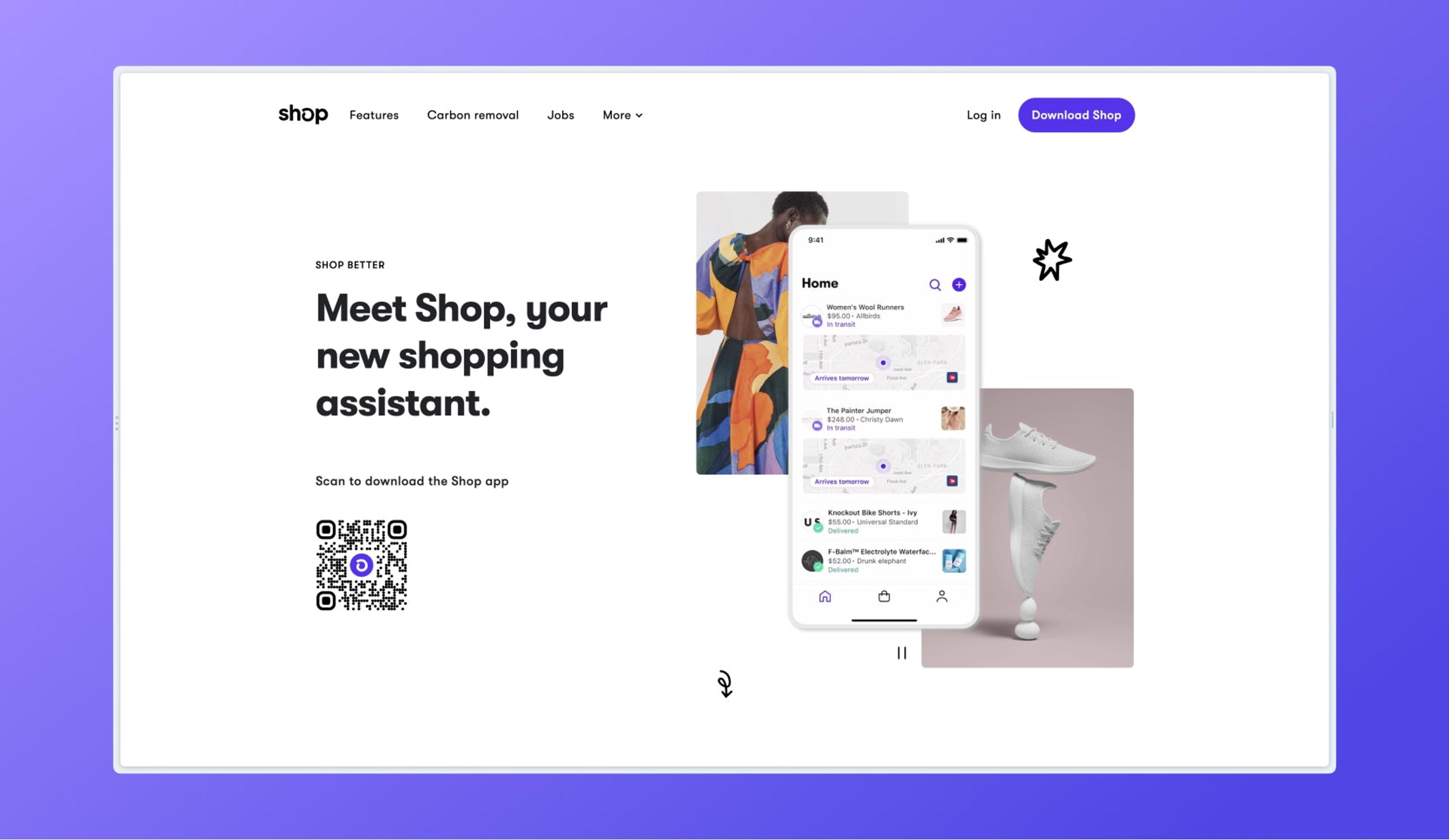 Shop app website homepage