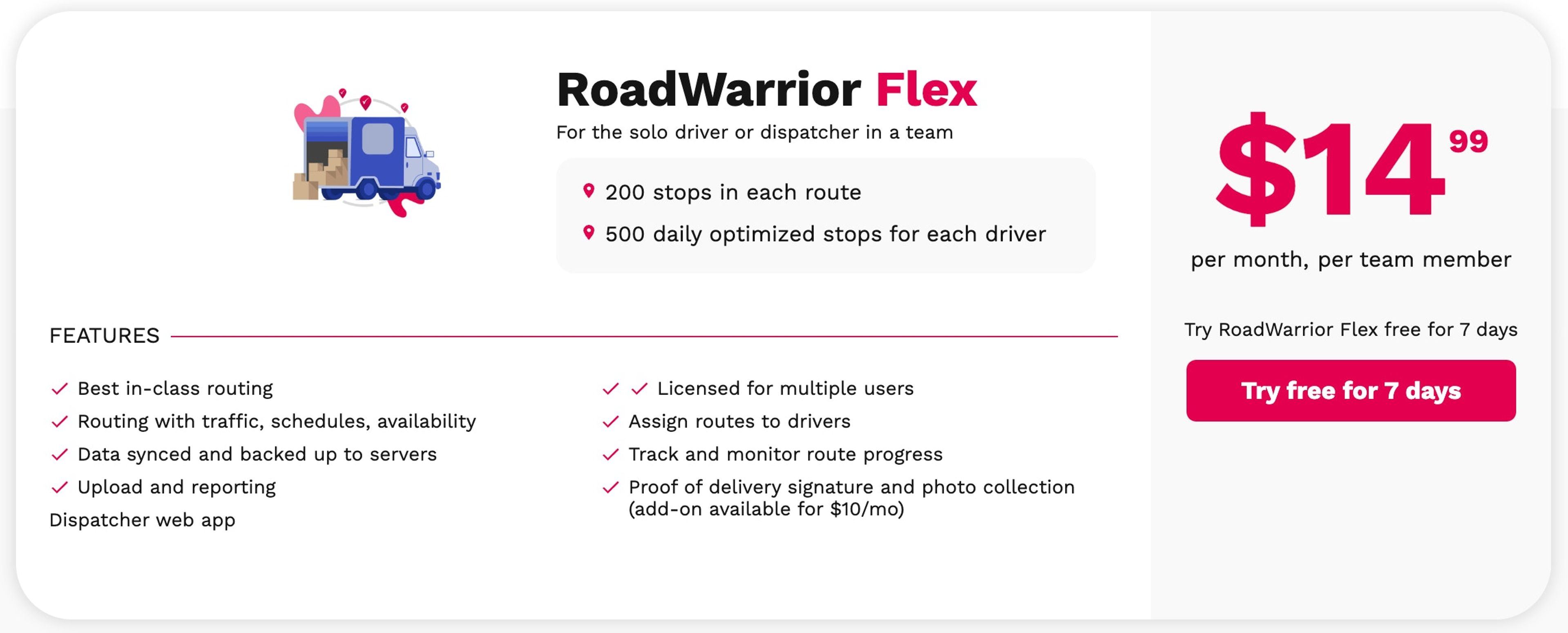 Roadwarrior Flex pricing plan