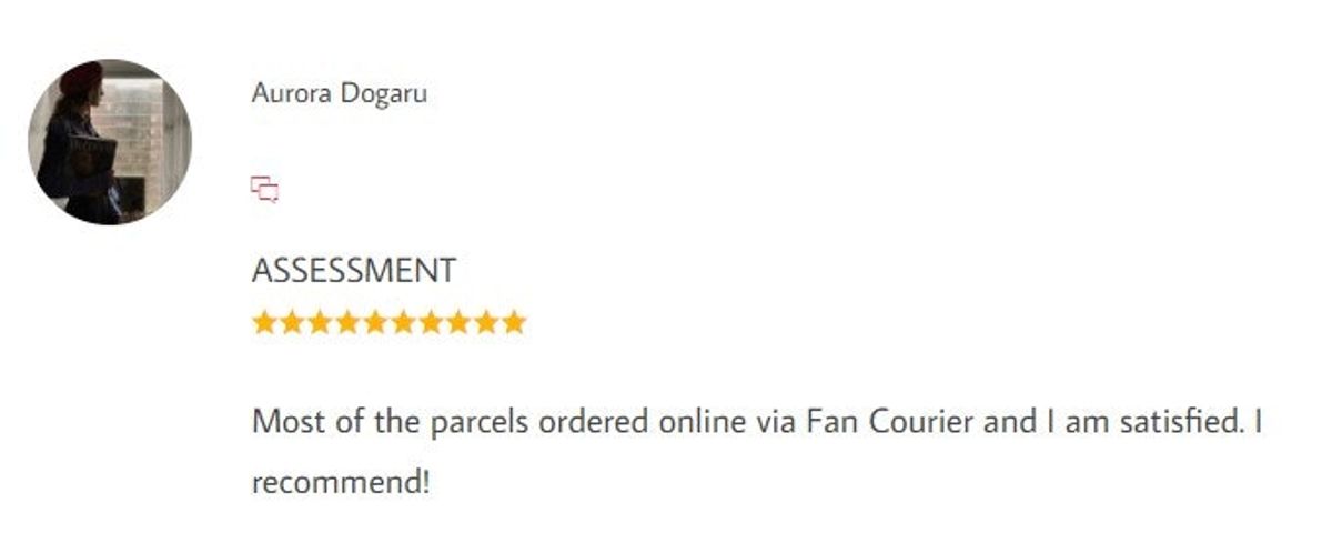 Screenshot of Fan Courier's tracking review page on a computer screen.