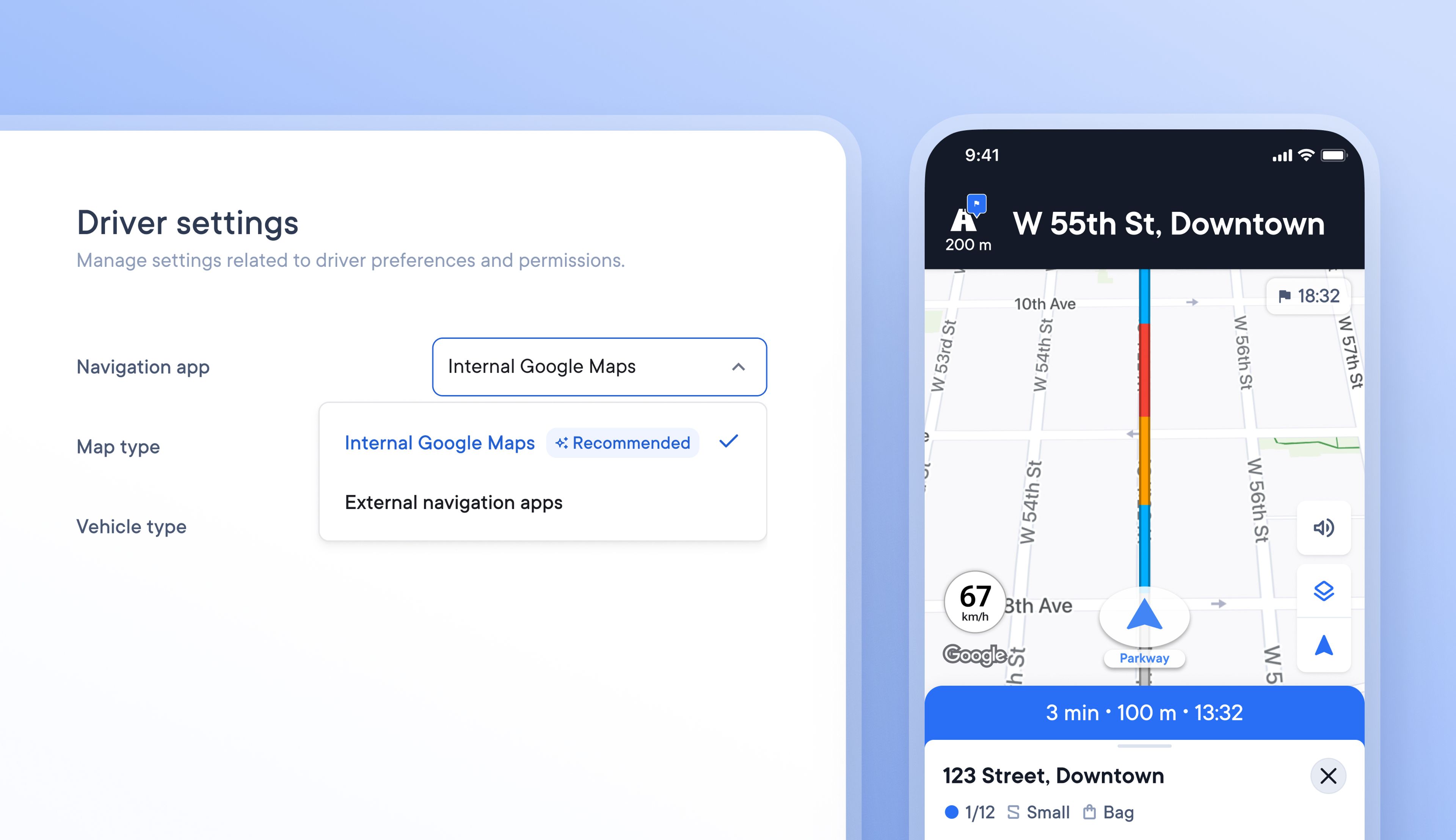 An App preview showing how to activate Internal Google Maps Navigation