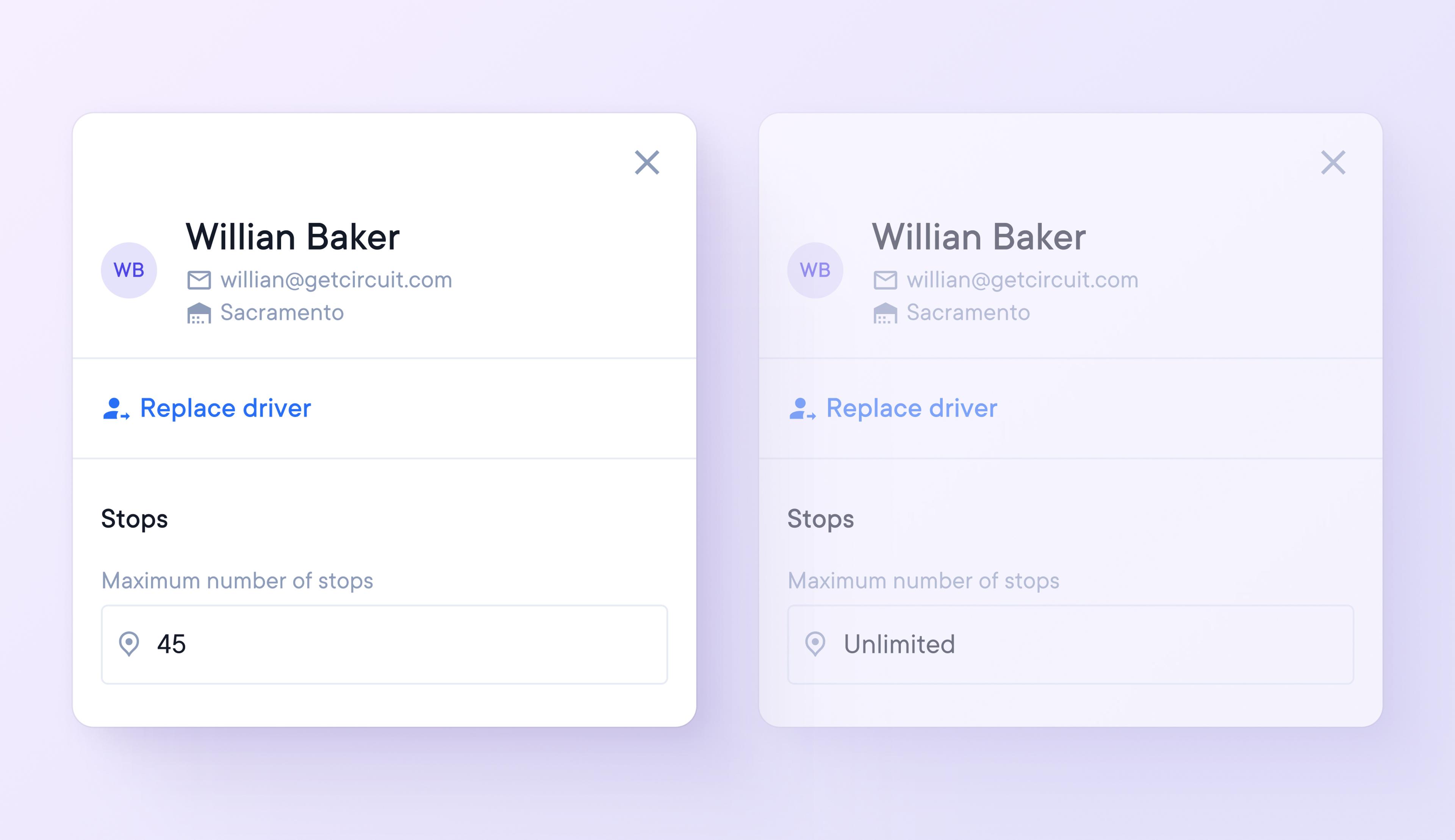 Set a maximum number of stops per driver according to vehicle capacity