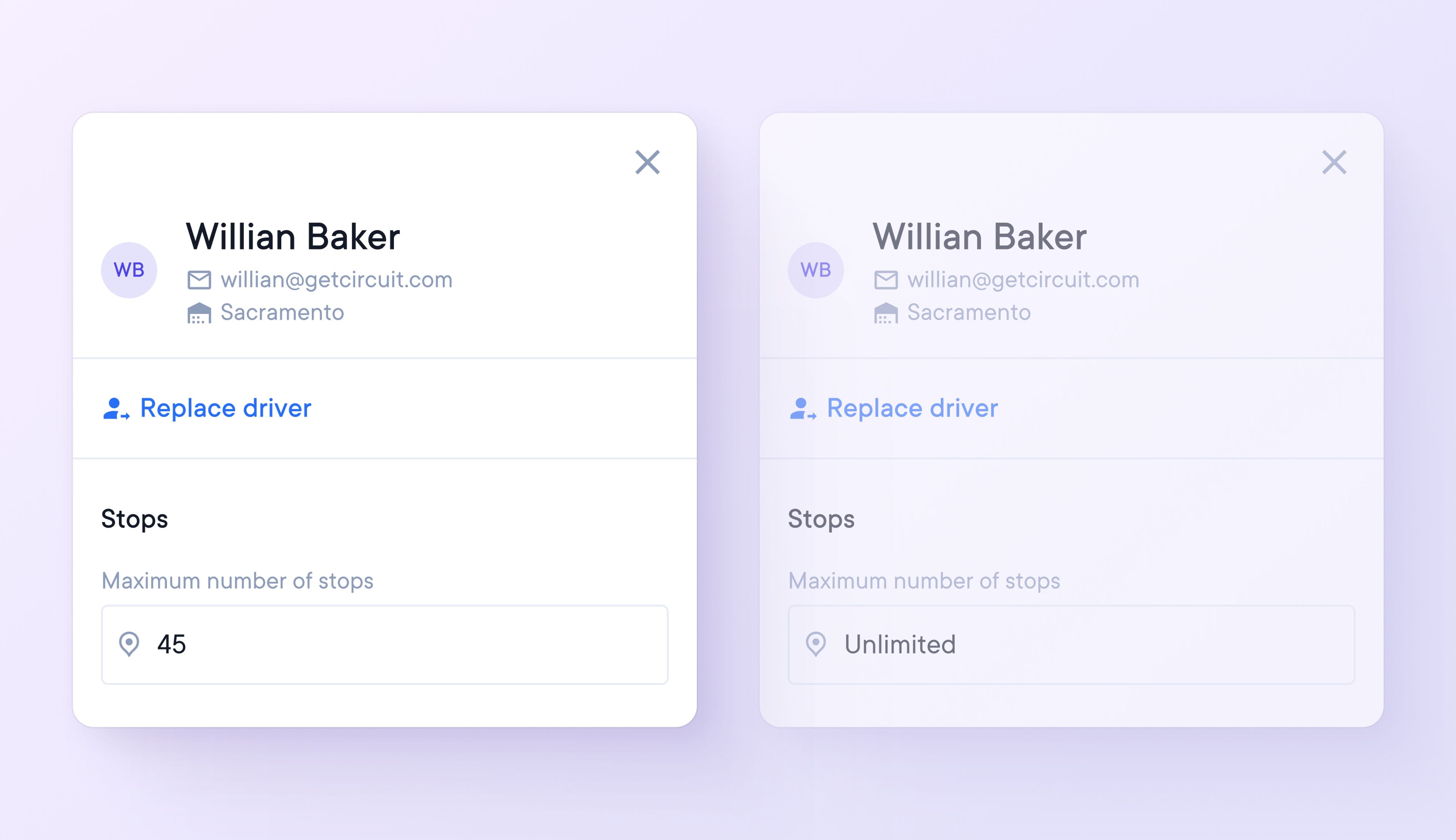 Set a maximum number of stops per driver according to vehicle capacity