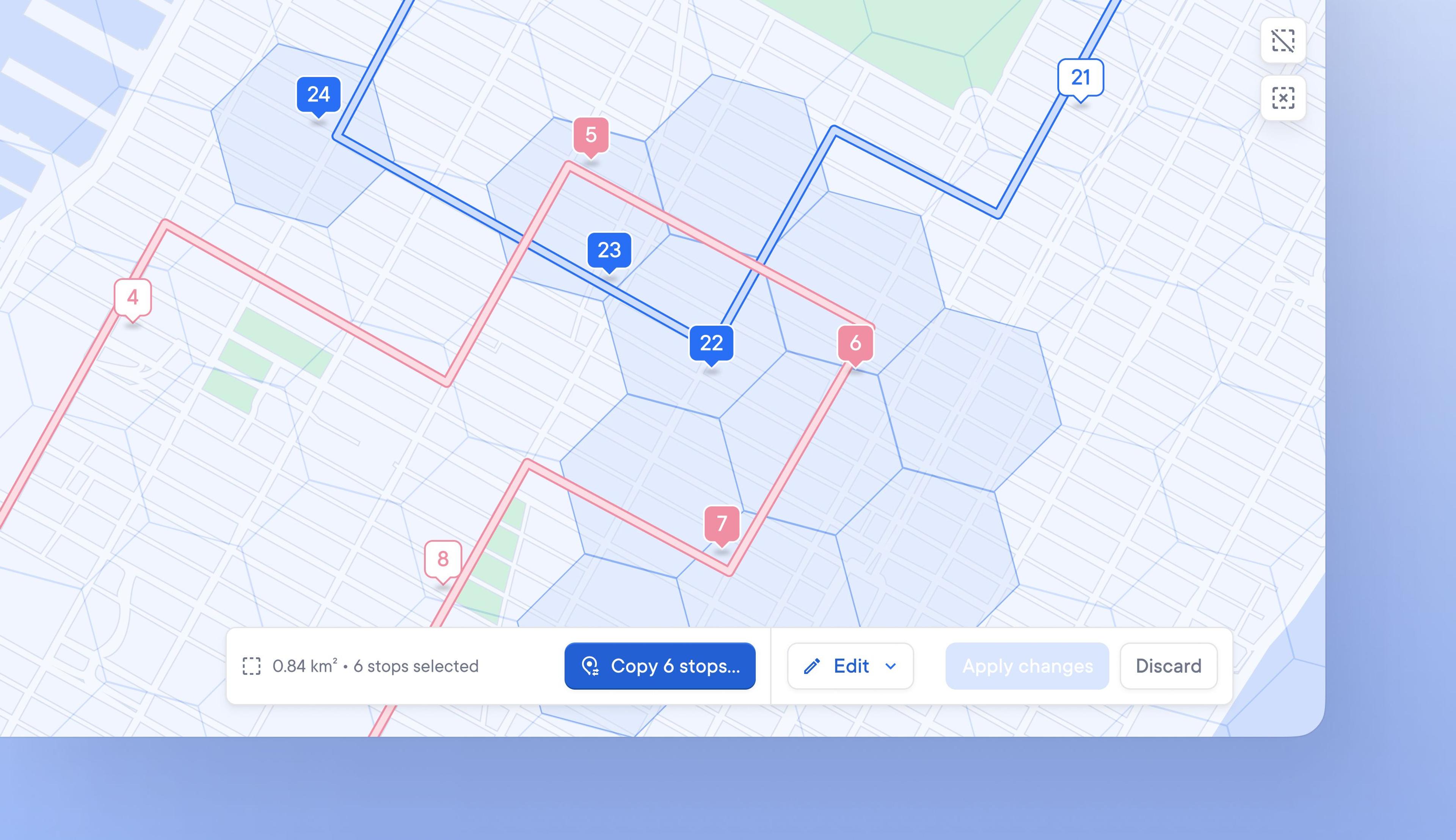 Quickly copy and move multiple stops to a different route