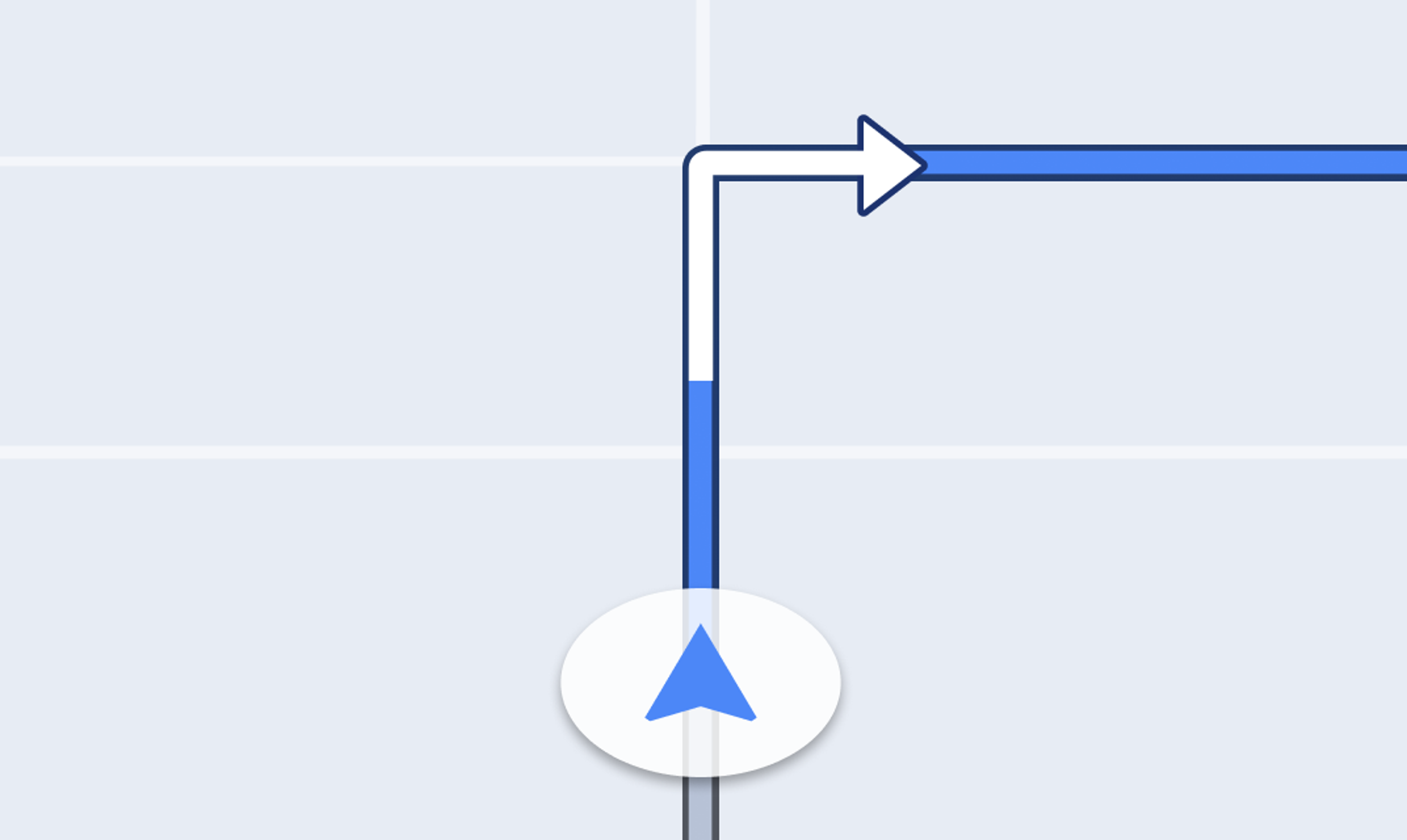 Navigation interface showing a directional arrow on a route, indicating the driver’s current movement path.
