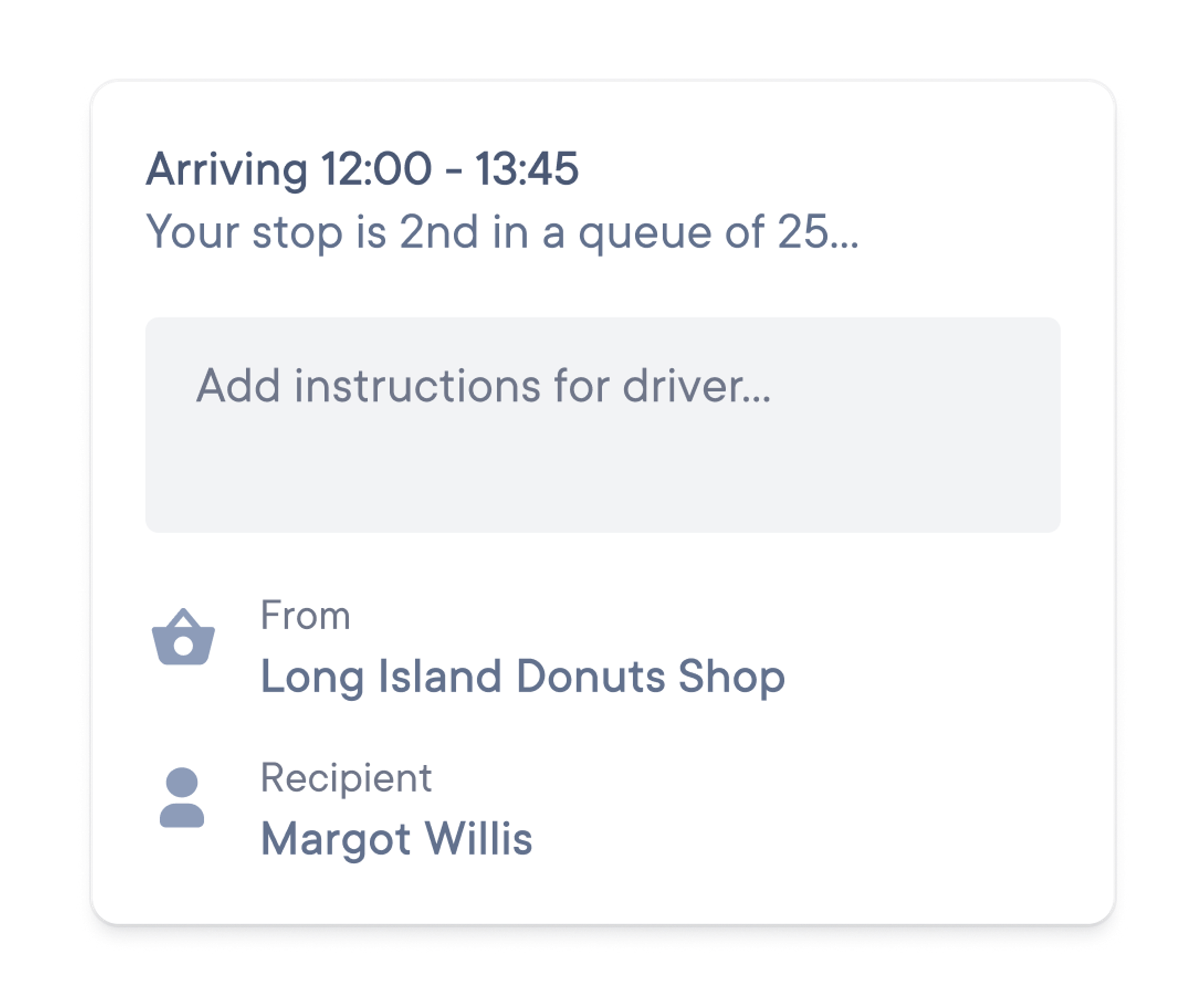 a screenshot of what a dynamic delivery window that a recipient sees