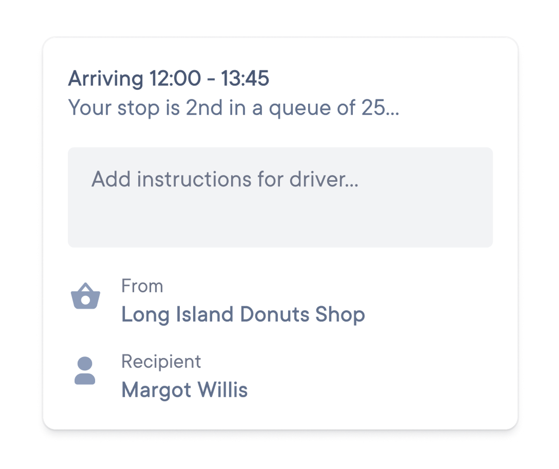 a screenshot of what a dynamic delivery window that a recipient sees