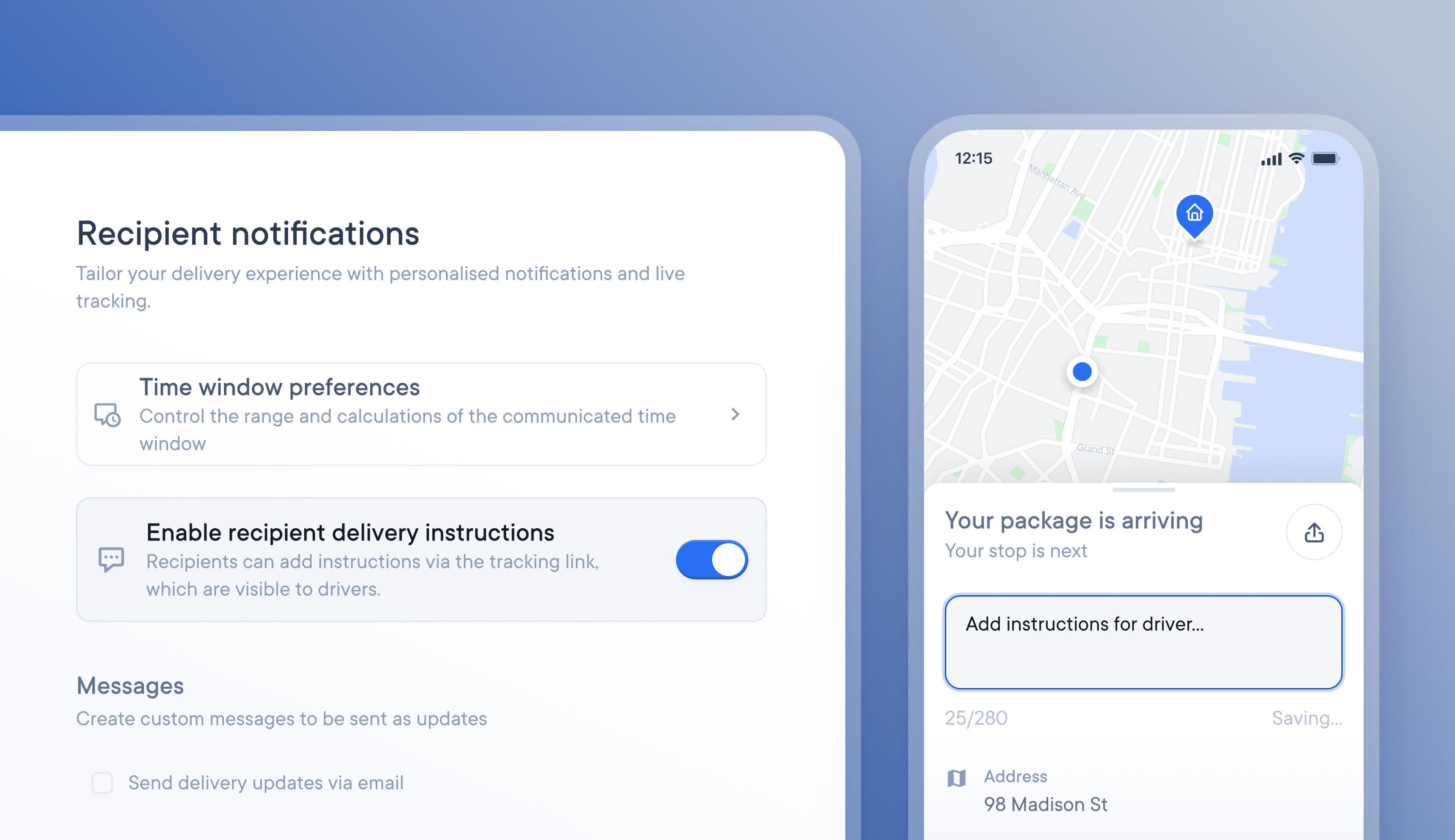 Control recipient delivery requests being sent to drivers