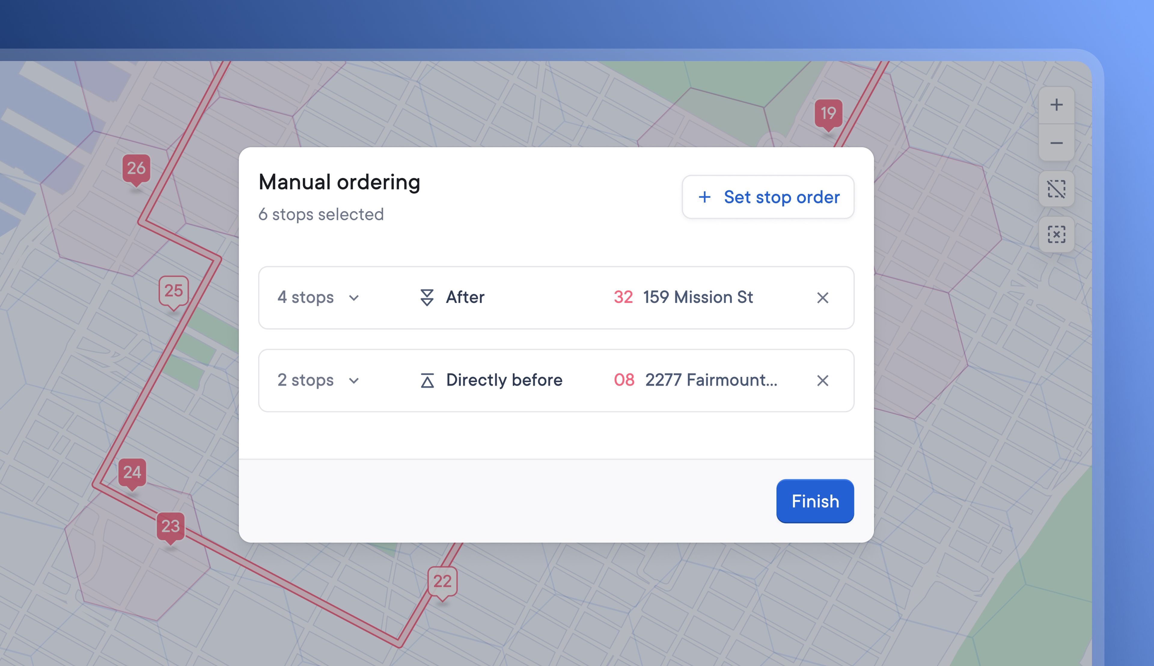 Manually set the order of stops on a route