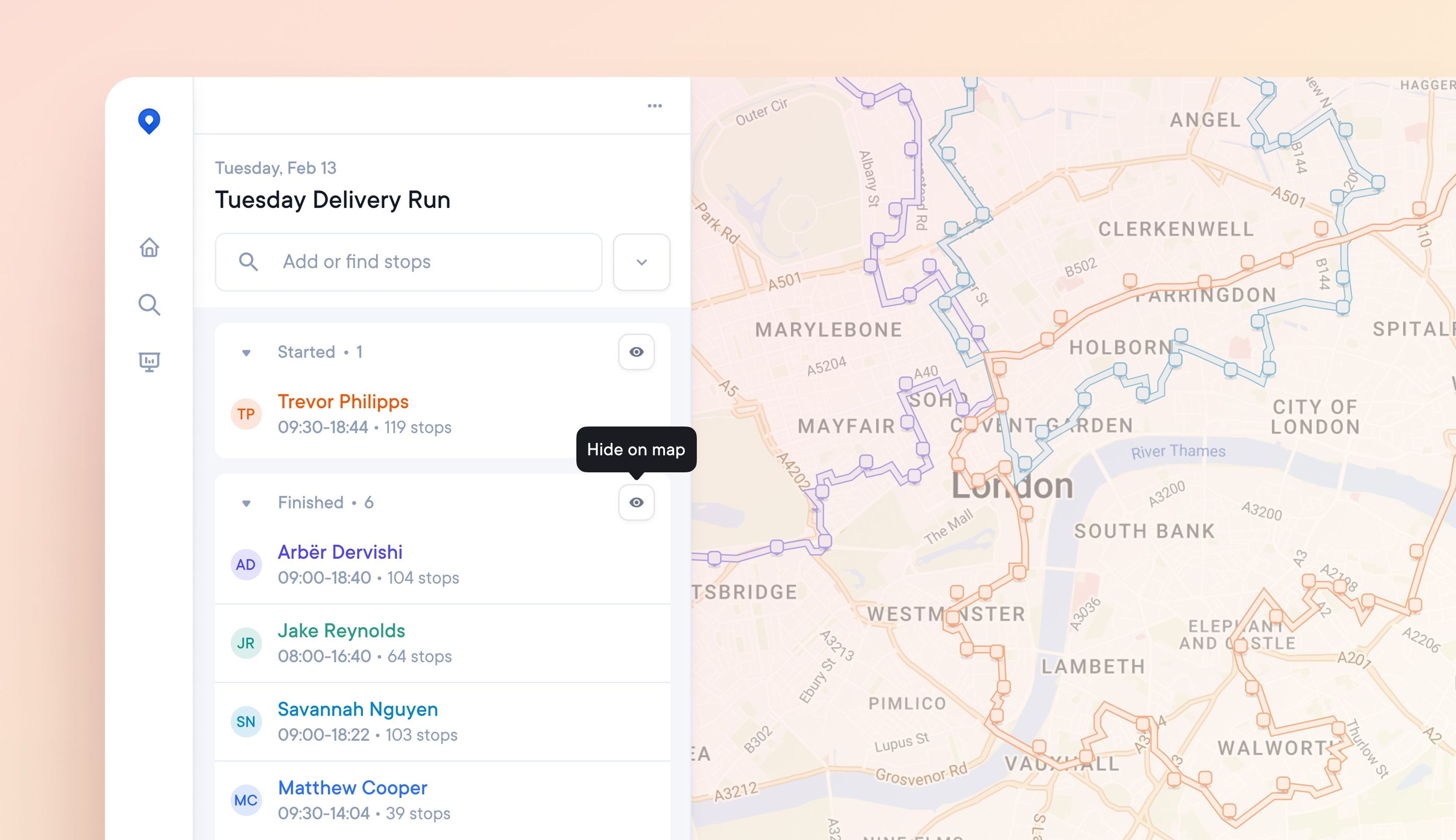 Select which routes appear on the daily overview map