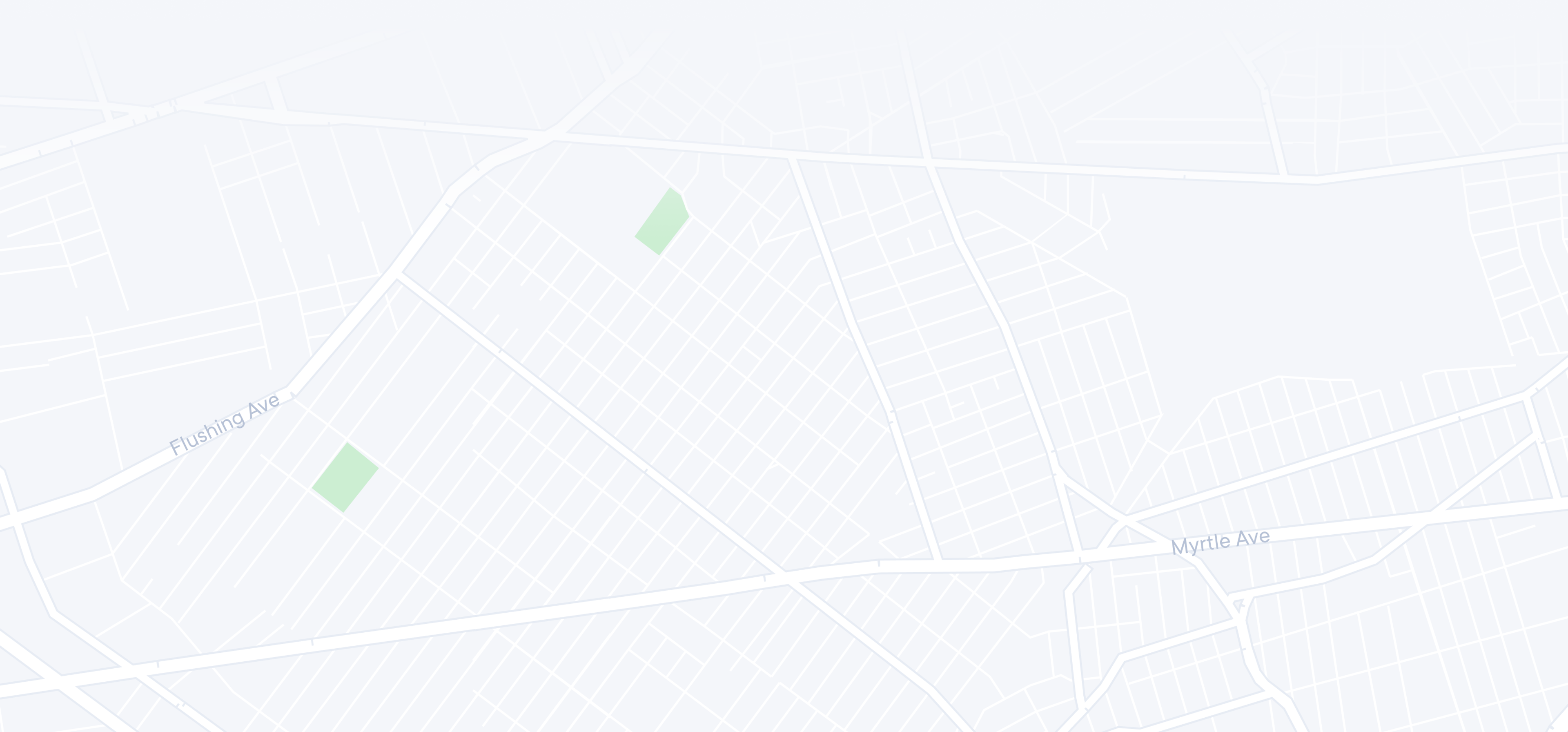 map showing streets and green zones