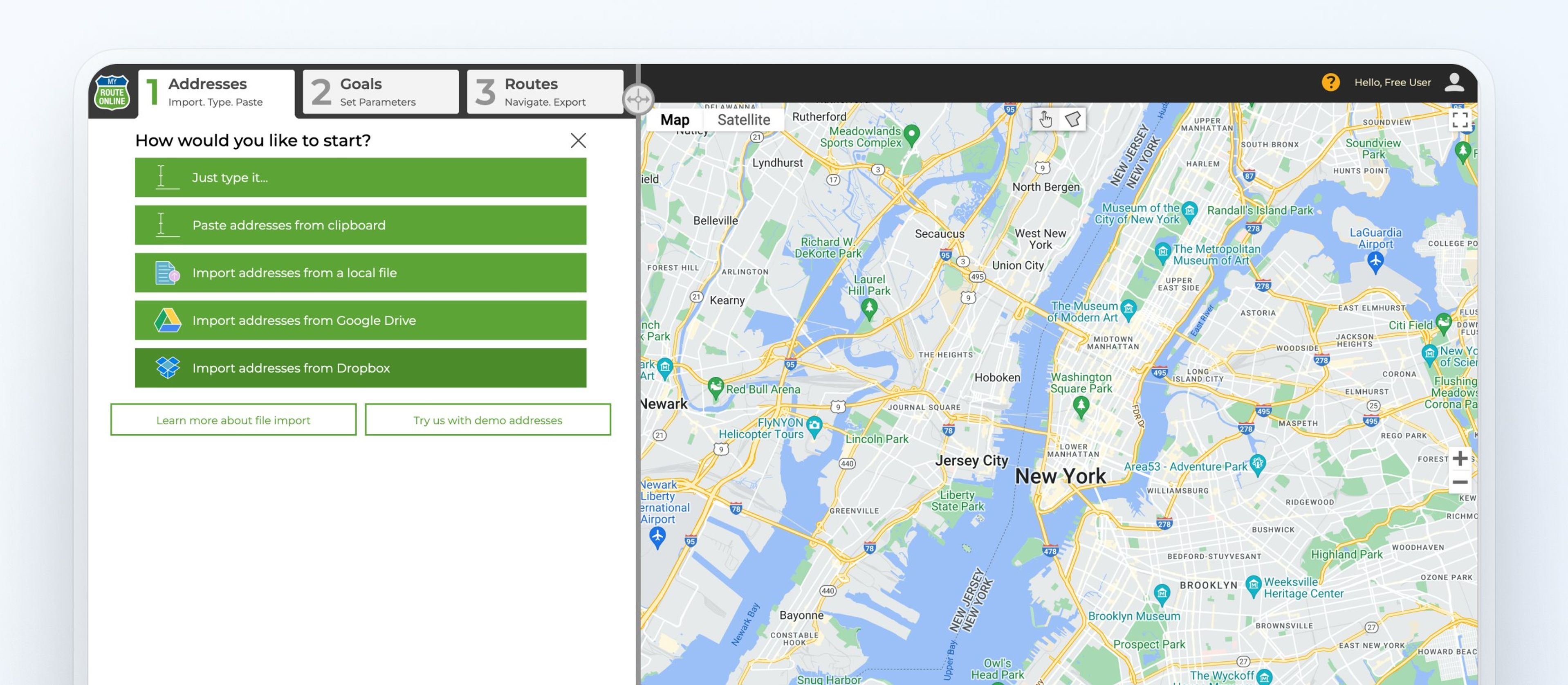 MyRouteOnline dashboard with map