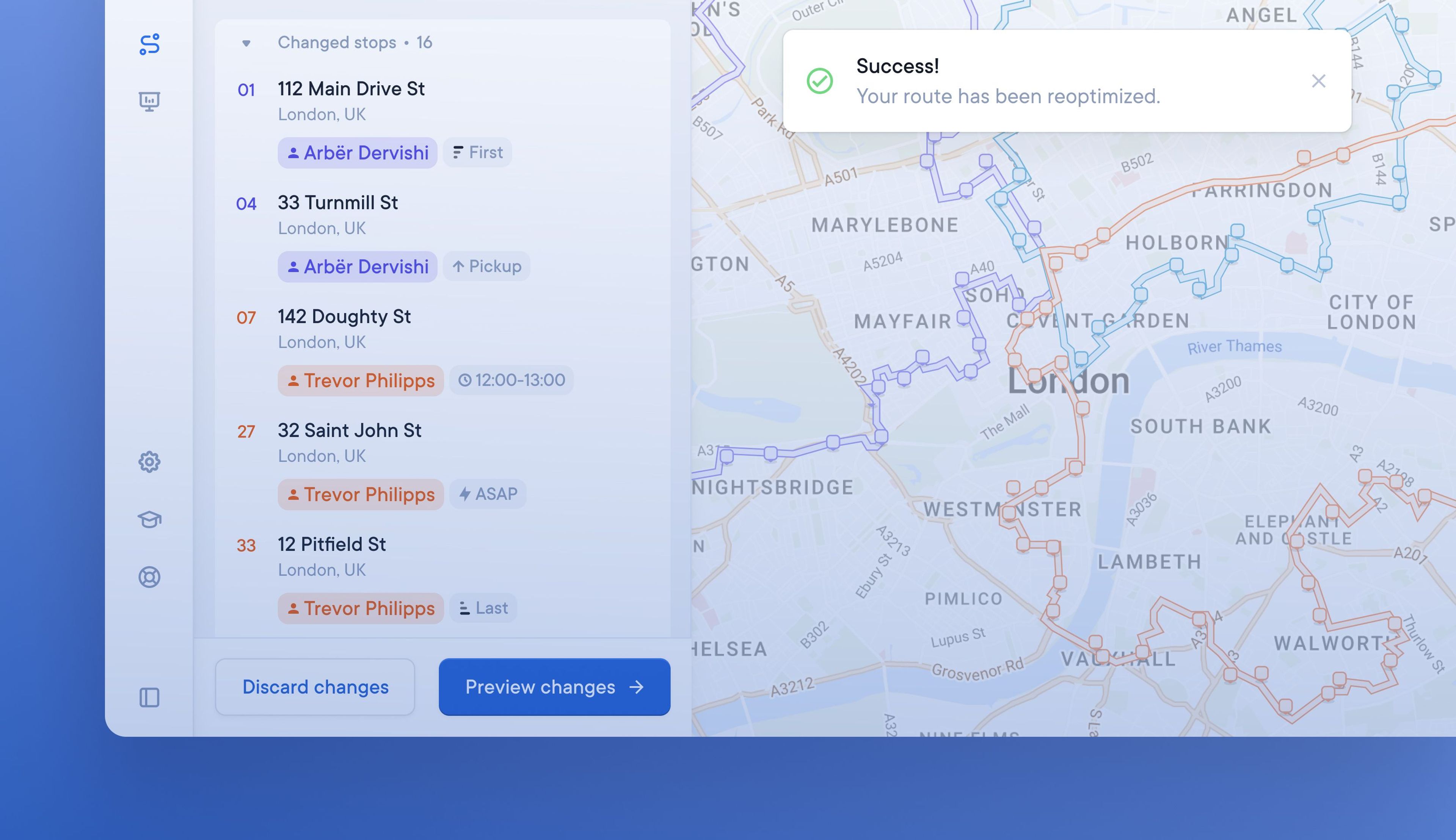 Faster processing of changes to routes