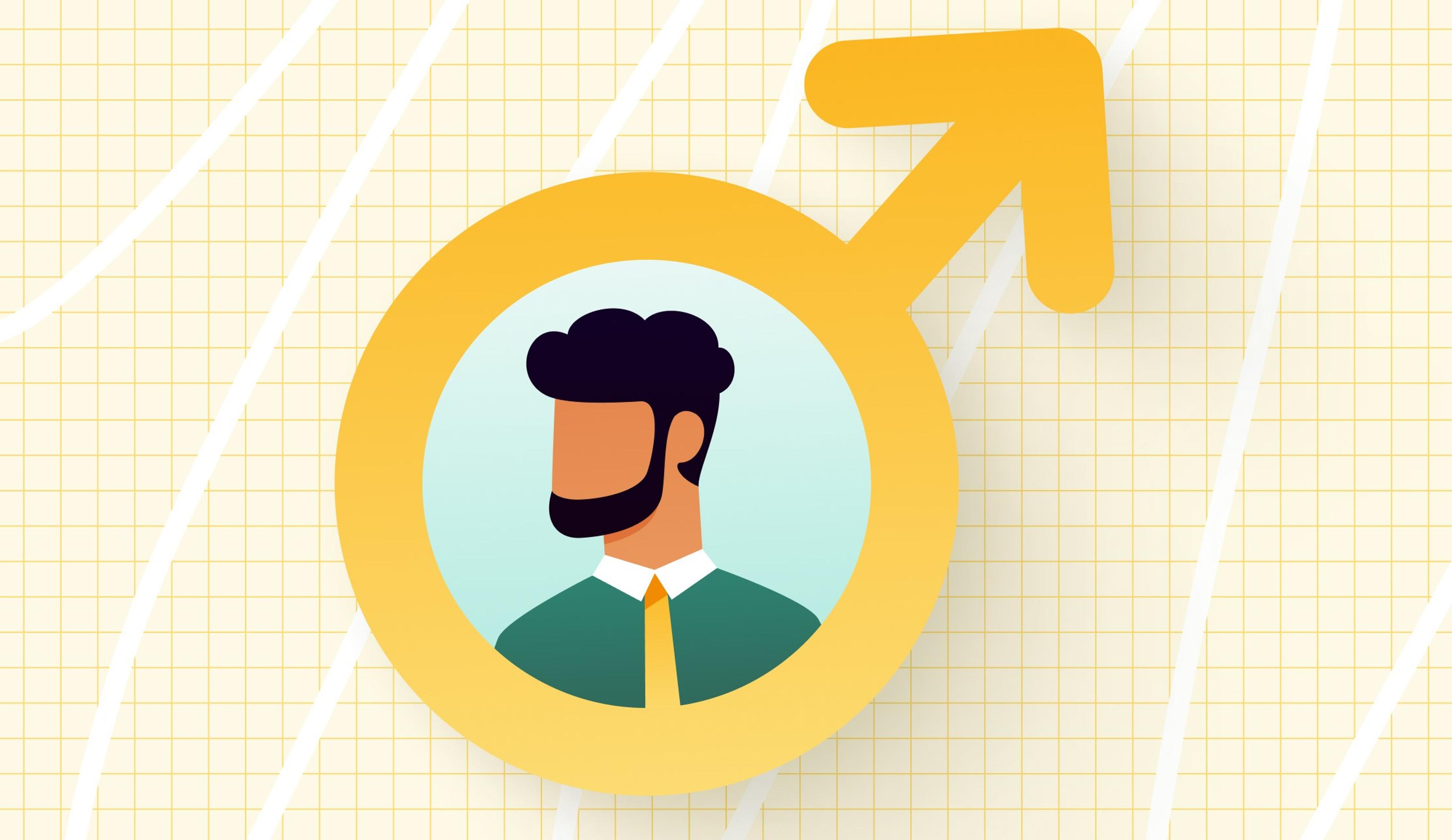 Headshot of a bearded man wearing a shirt and tie inside the Mars symbol