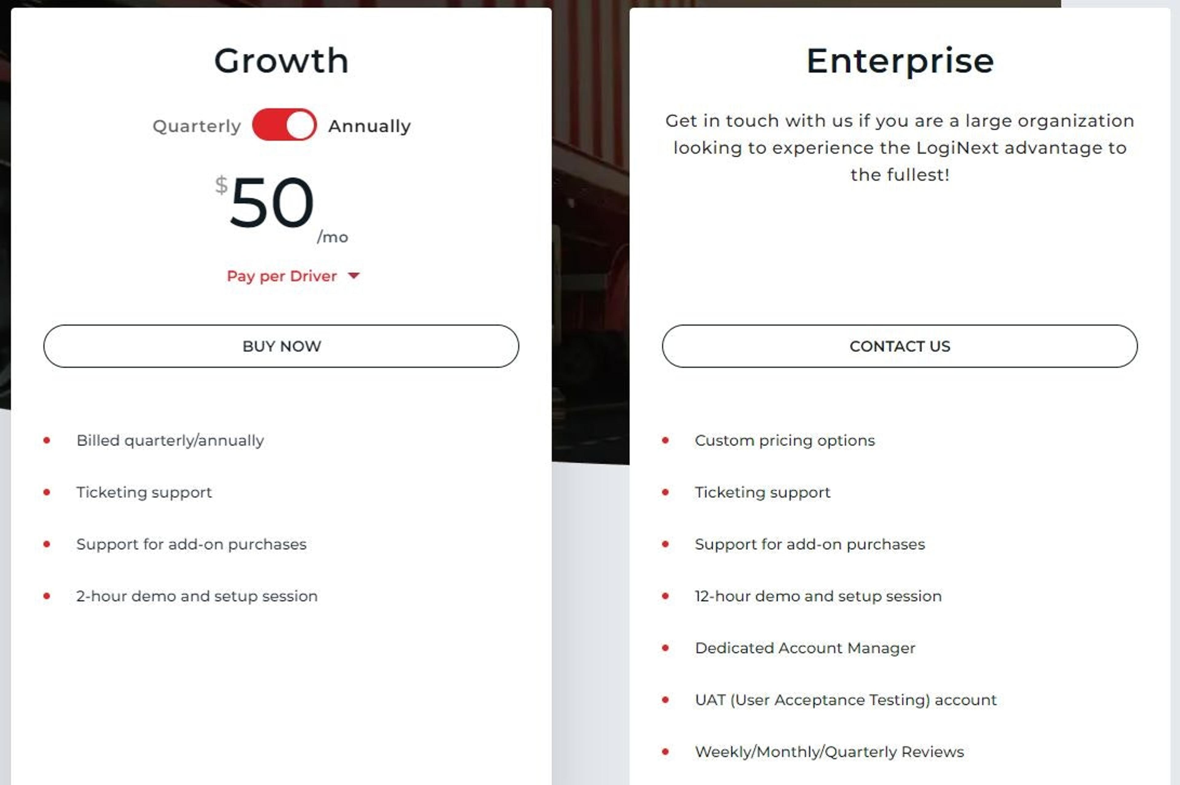 LogiNext Mile pricing plans: Growth and Enterprise options overview