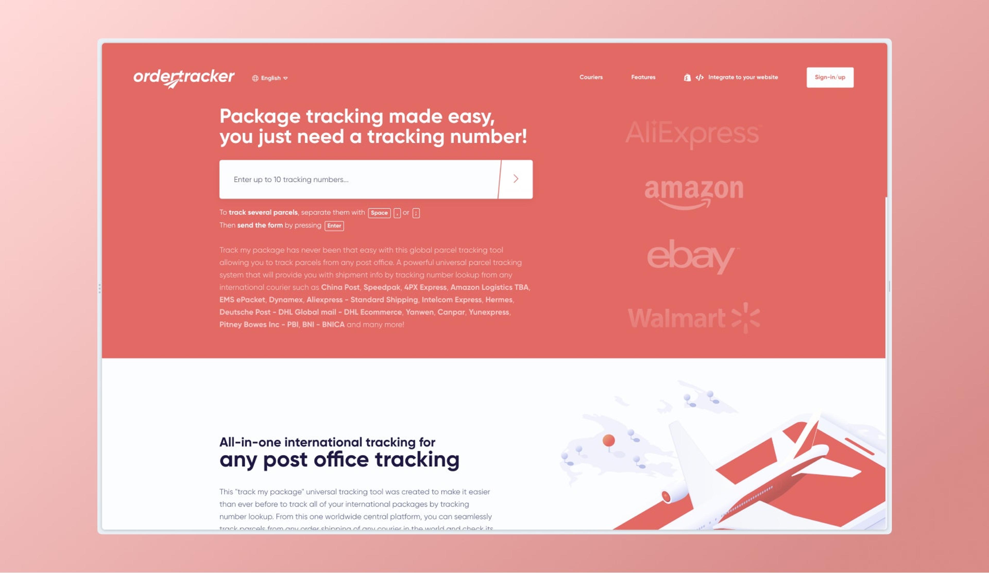 Website landing page for Ordertracker