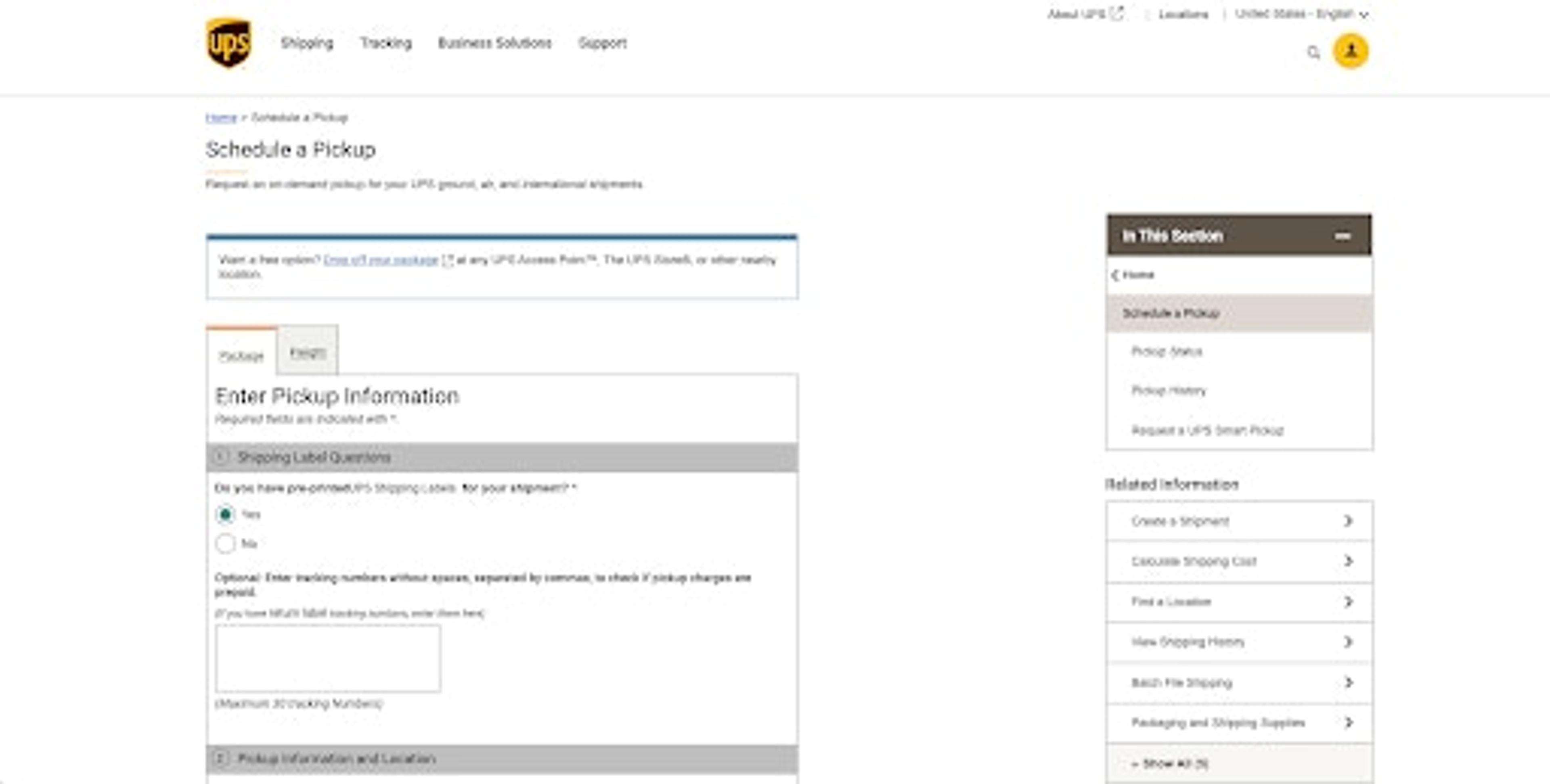 request-ups-package-pickup