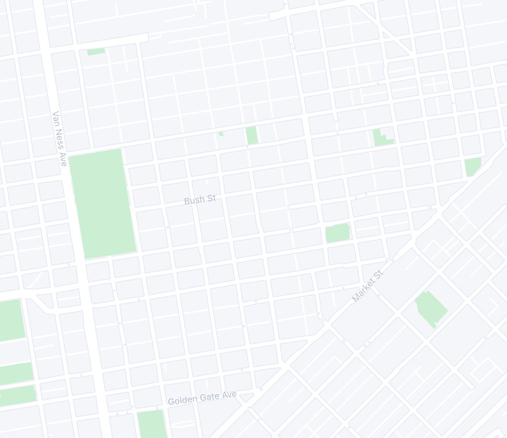 Minimalist map with light grey streets and subtle green areas.