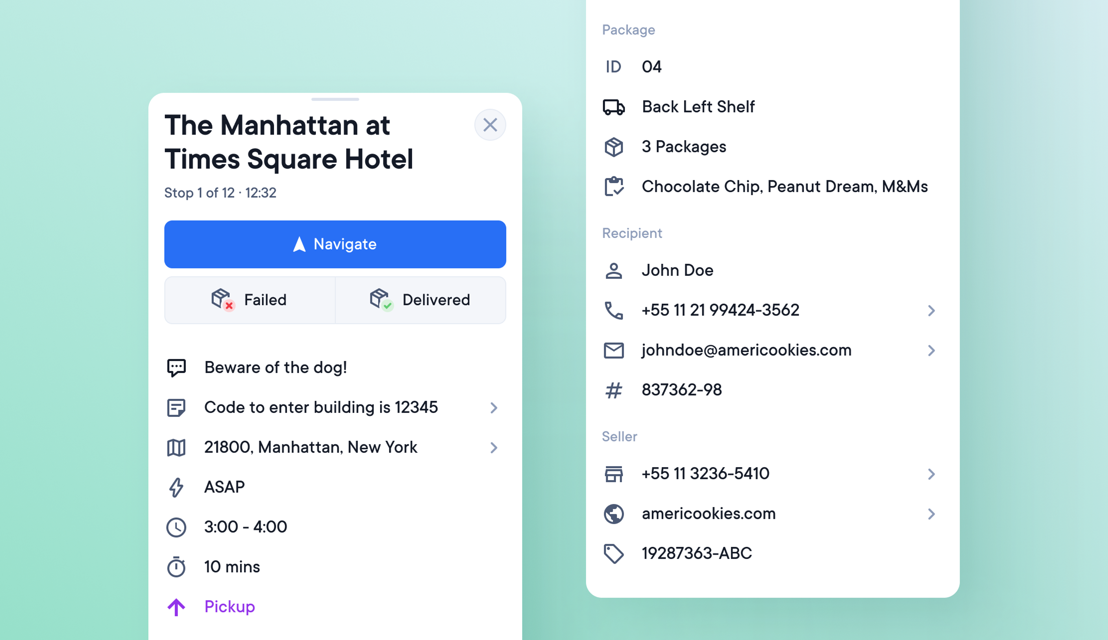 Additional delivery data for drivers