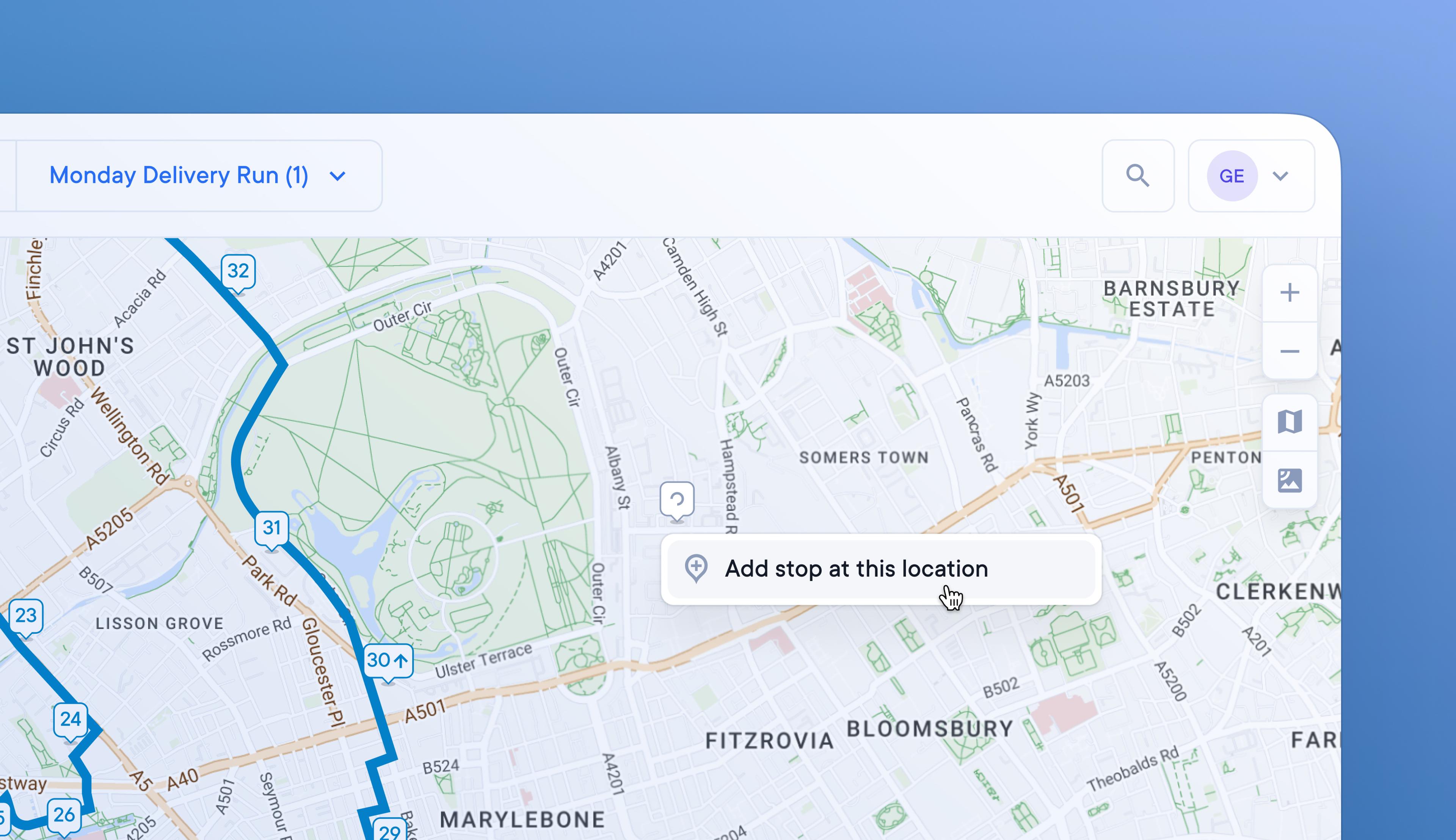 Easily add stops by pinning them anywhere on the map